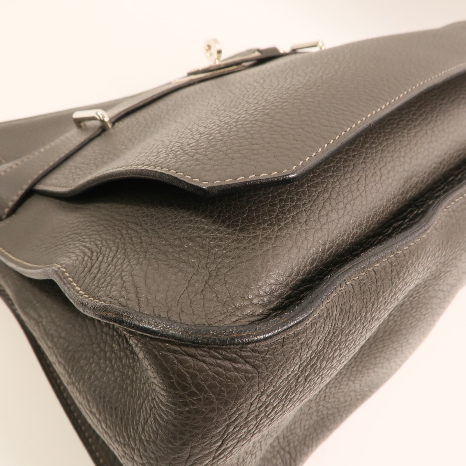 HERMES Togo皮革Jypesiere 37銀扣肩背袋Etain