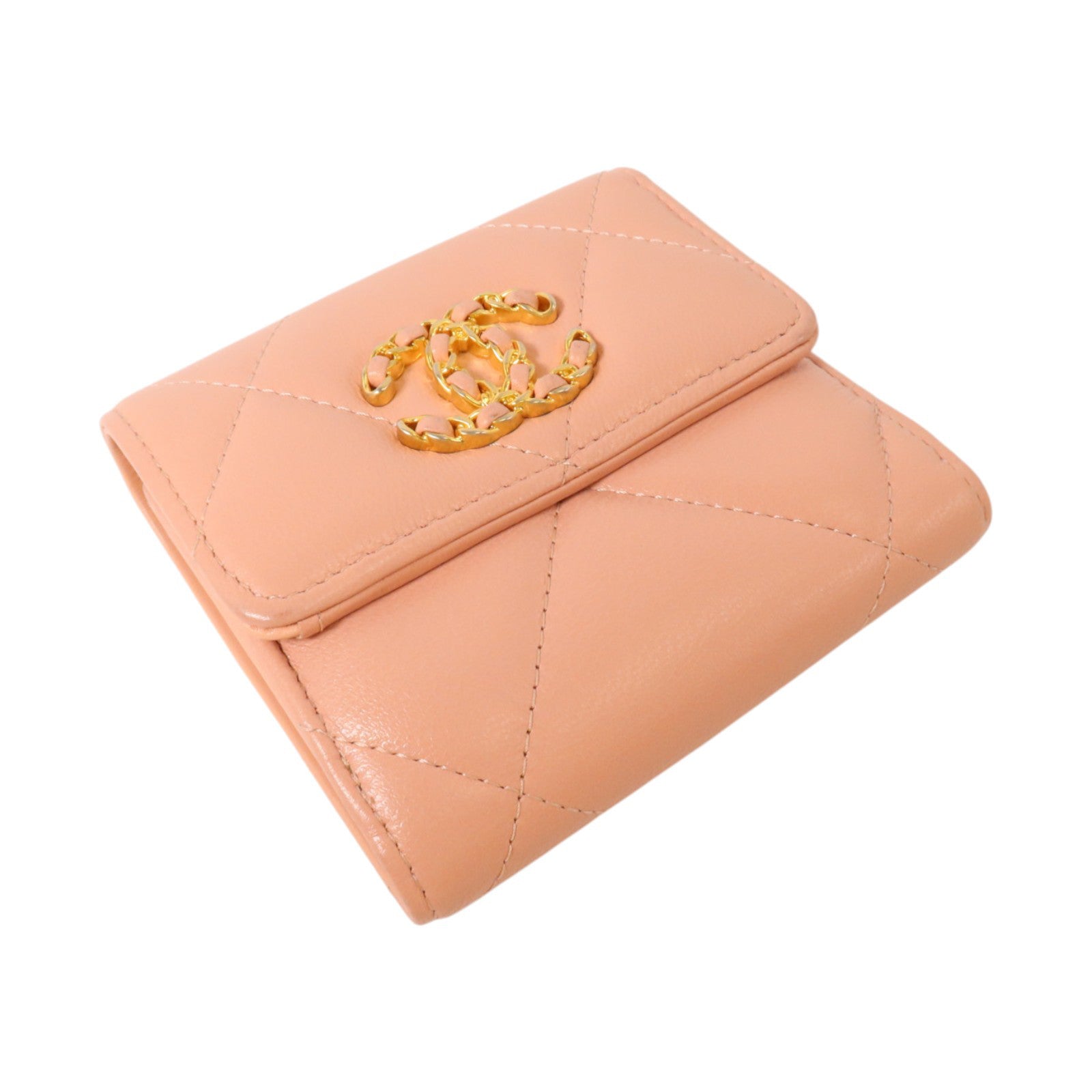 CHANEL 羊皮皮革Chanel 19 Small Flap Wallet金扣錢包