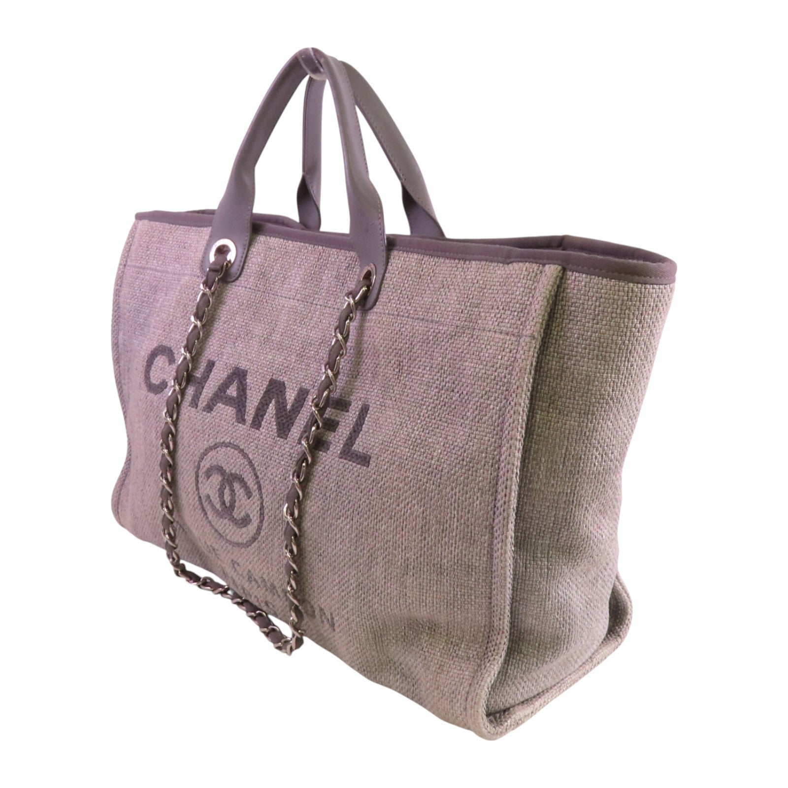 CHANEL 帆布Deauville GM銀扣手挽肩背兩用袋