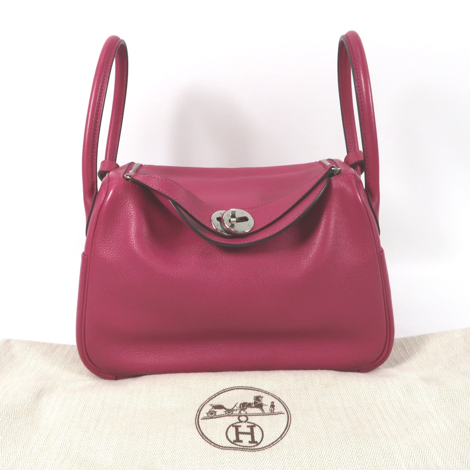 HERMES Evercolor皮革Lindy 26銀扣肩背袋Rose Purple