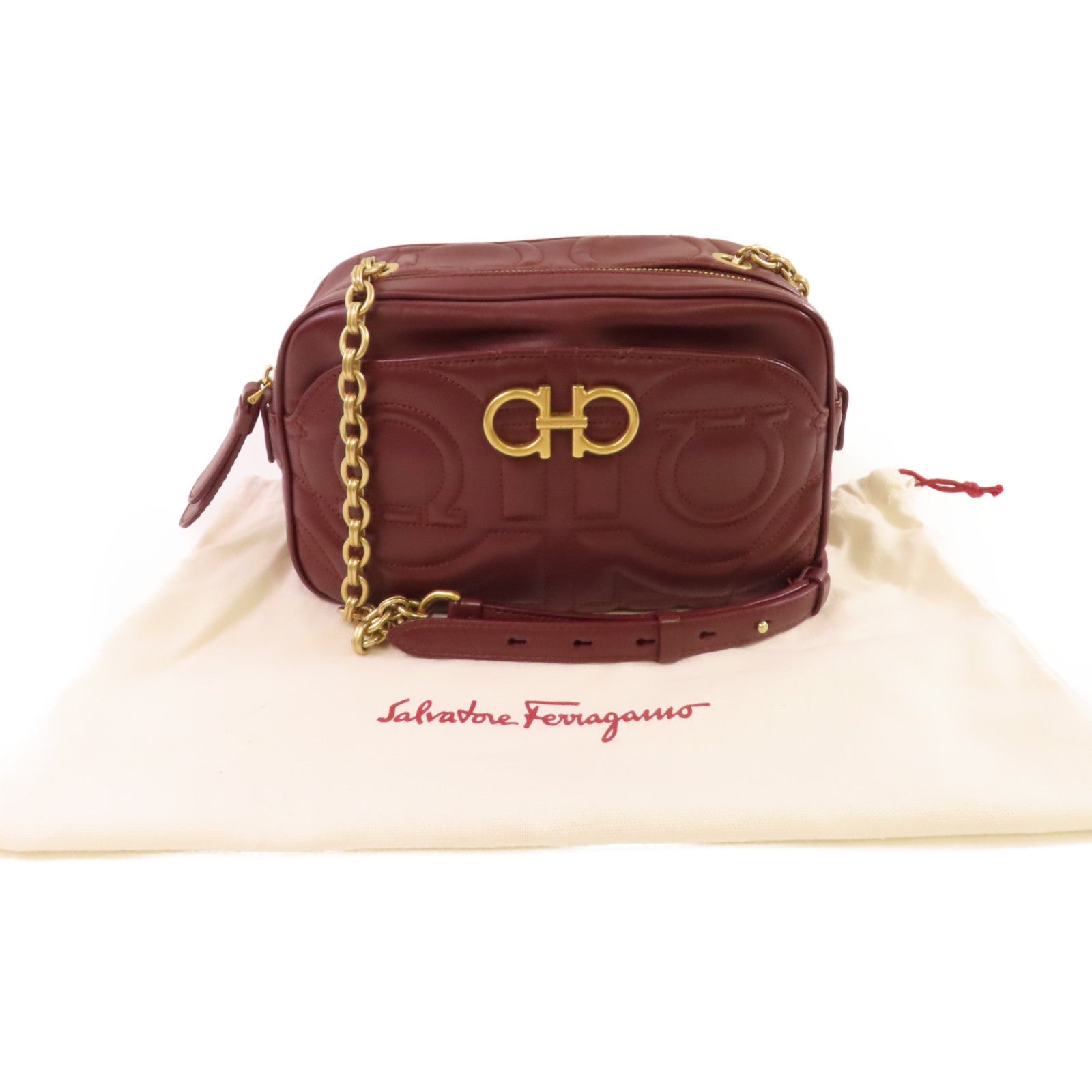 Salvatore Ferragamo 牛皮皮革Gancini Camera Shoulder Bag金扣肩背袋酒紅色