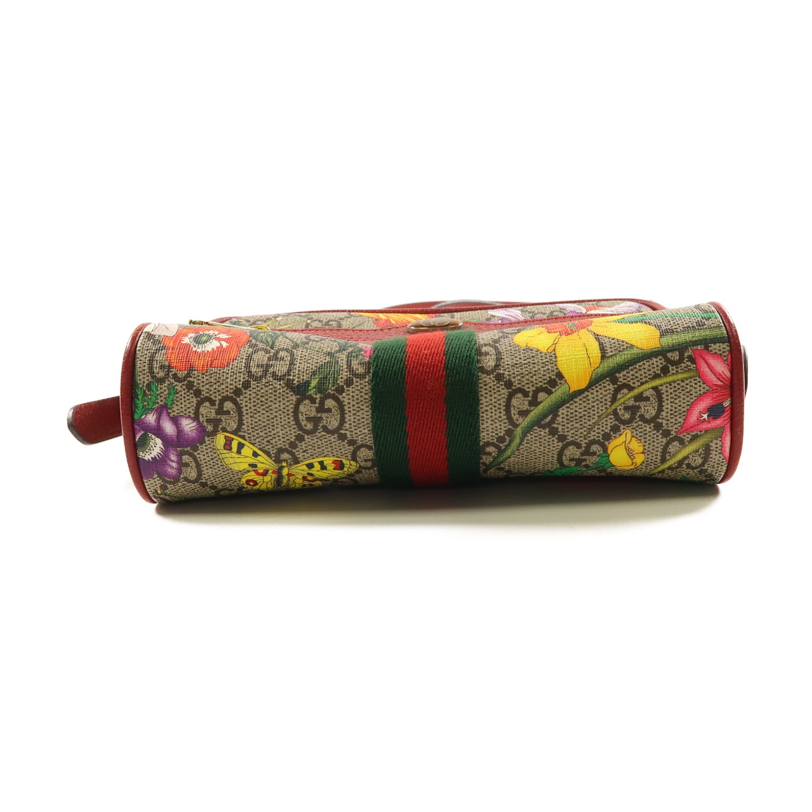 GUCCI 塗層帆布GG Superme Mini金扣肩背袋紅色/彩色