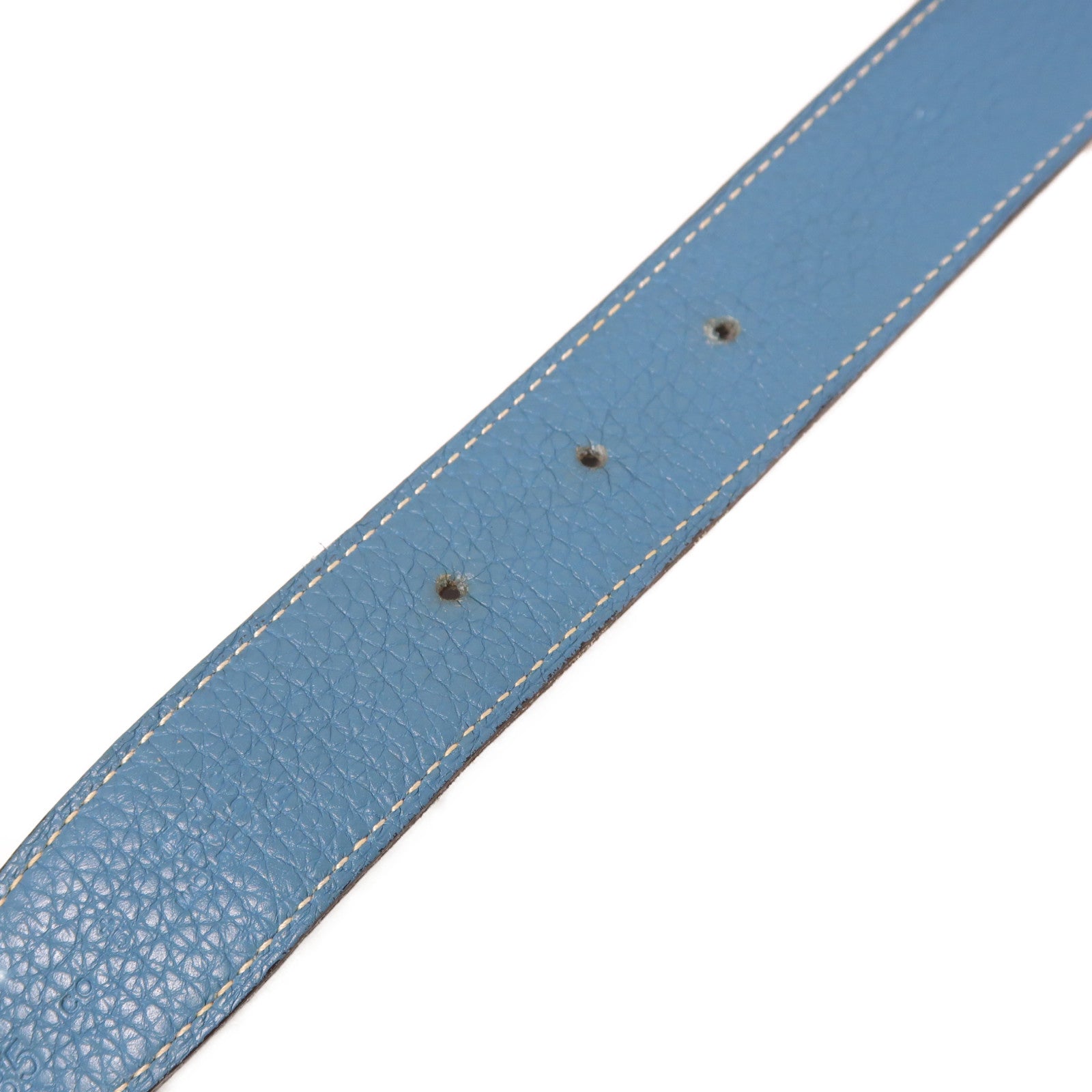 HERMES Clemence皮革Constance Belt銀扣皮帶Bleu Jean藍色