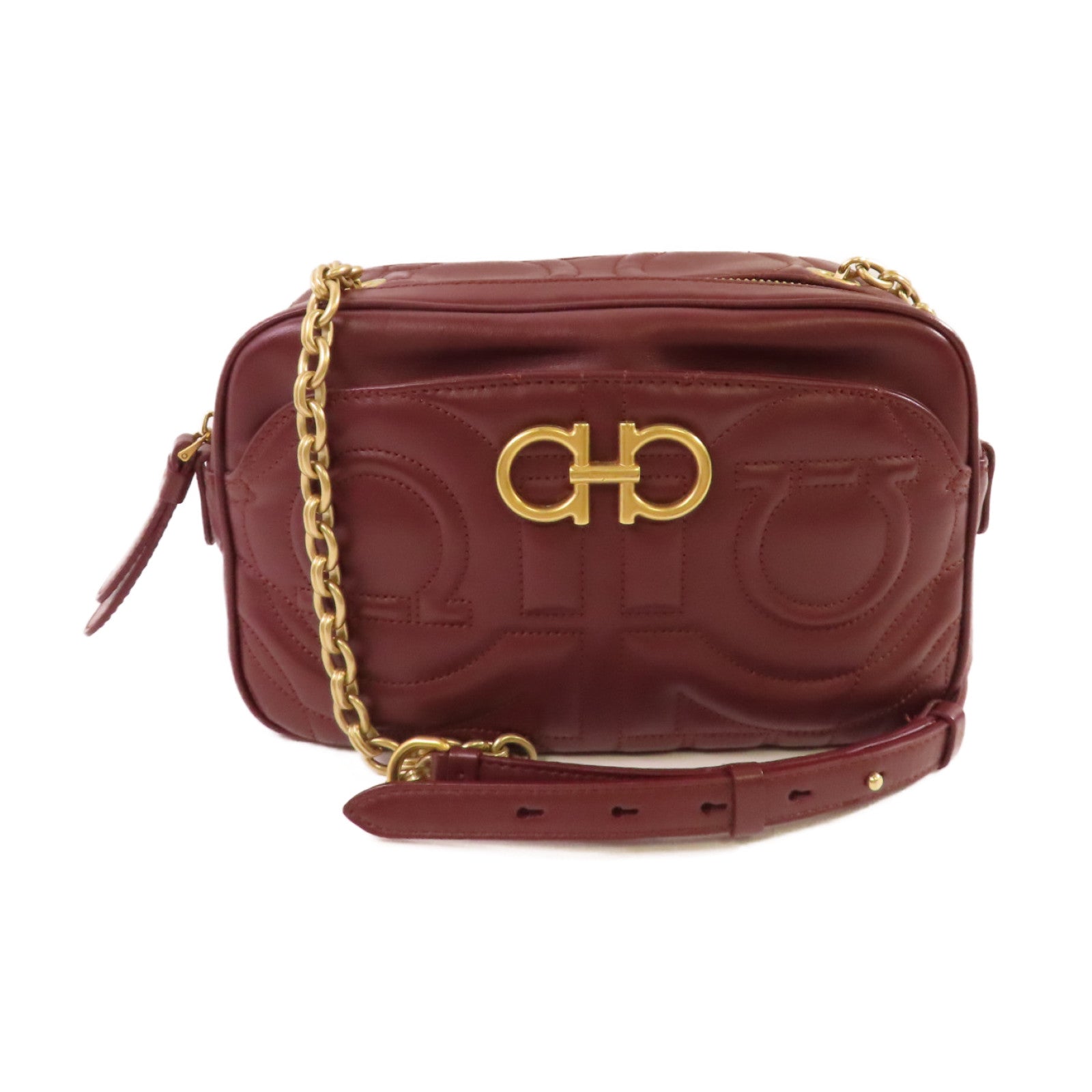 Salvatore Ferragamo 牛皮皮革Gancini Camera Shoulder Bag金扣肩背袋酒紅色