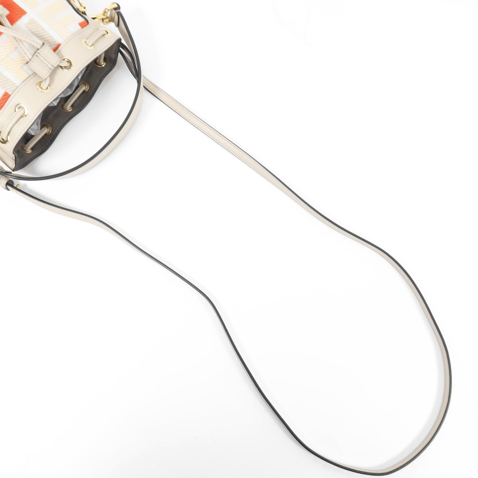 FENDI 帆布/牛皮皮革Mini Mon Tresor金扣手挽肩背兩用袋