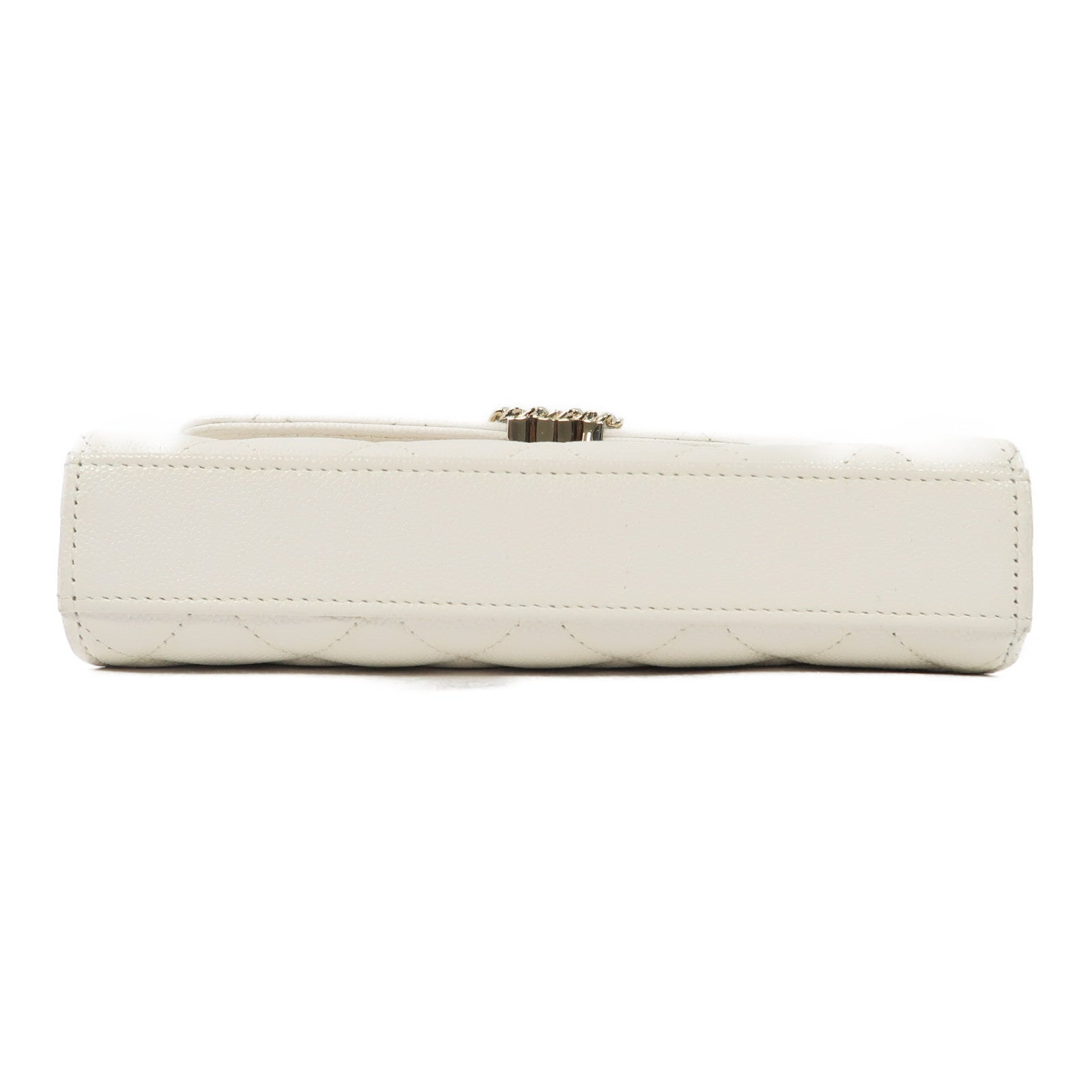 CHANEL Caviar皮革Chain Bag With Top Handle金扣鏈帶肩背袋白色