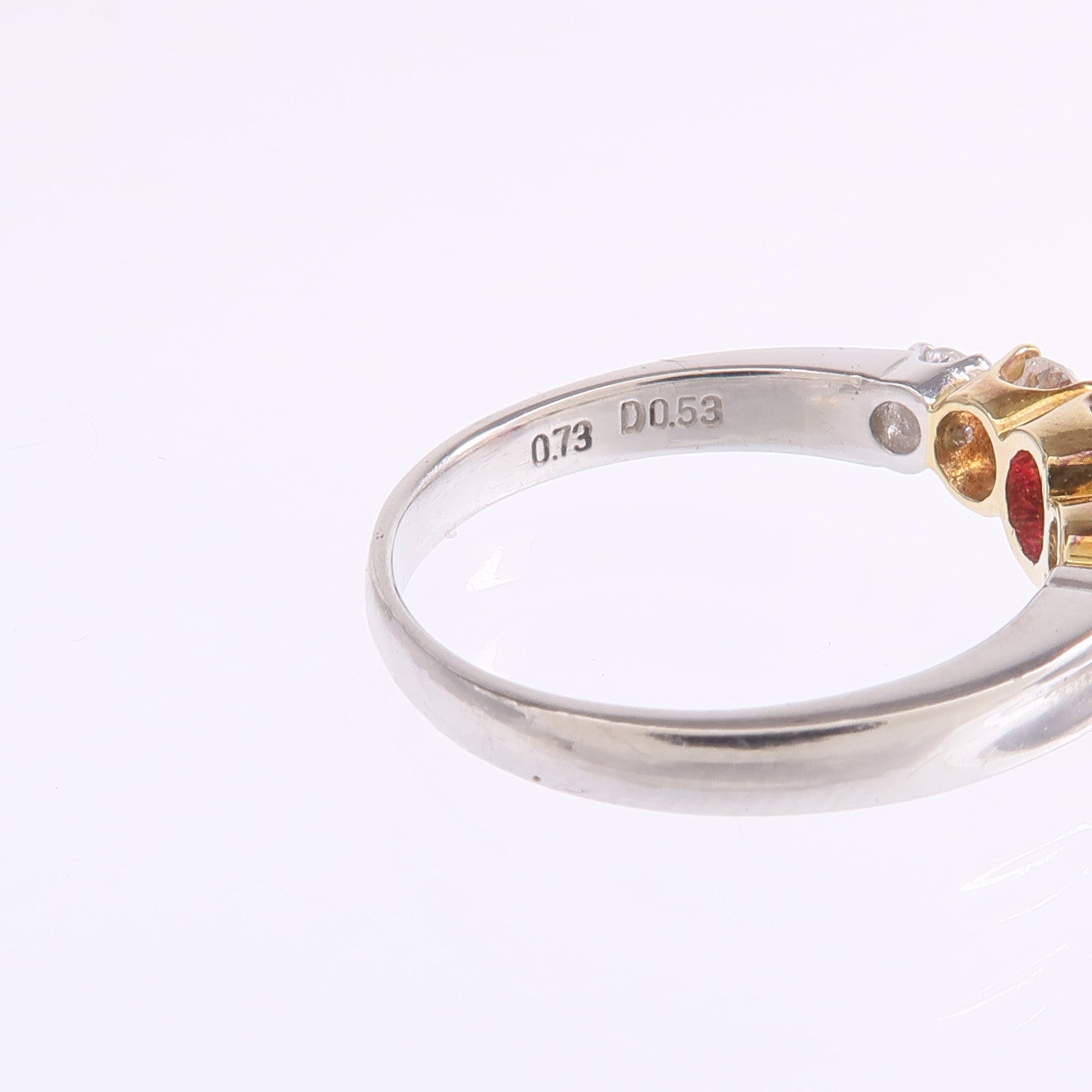 JEWELRY 【激減優惠】PT900鉑金/18K黃金Ruby Diamond Ring紅寶石/鑽石戒指US#6