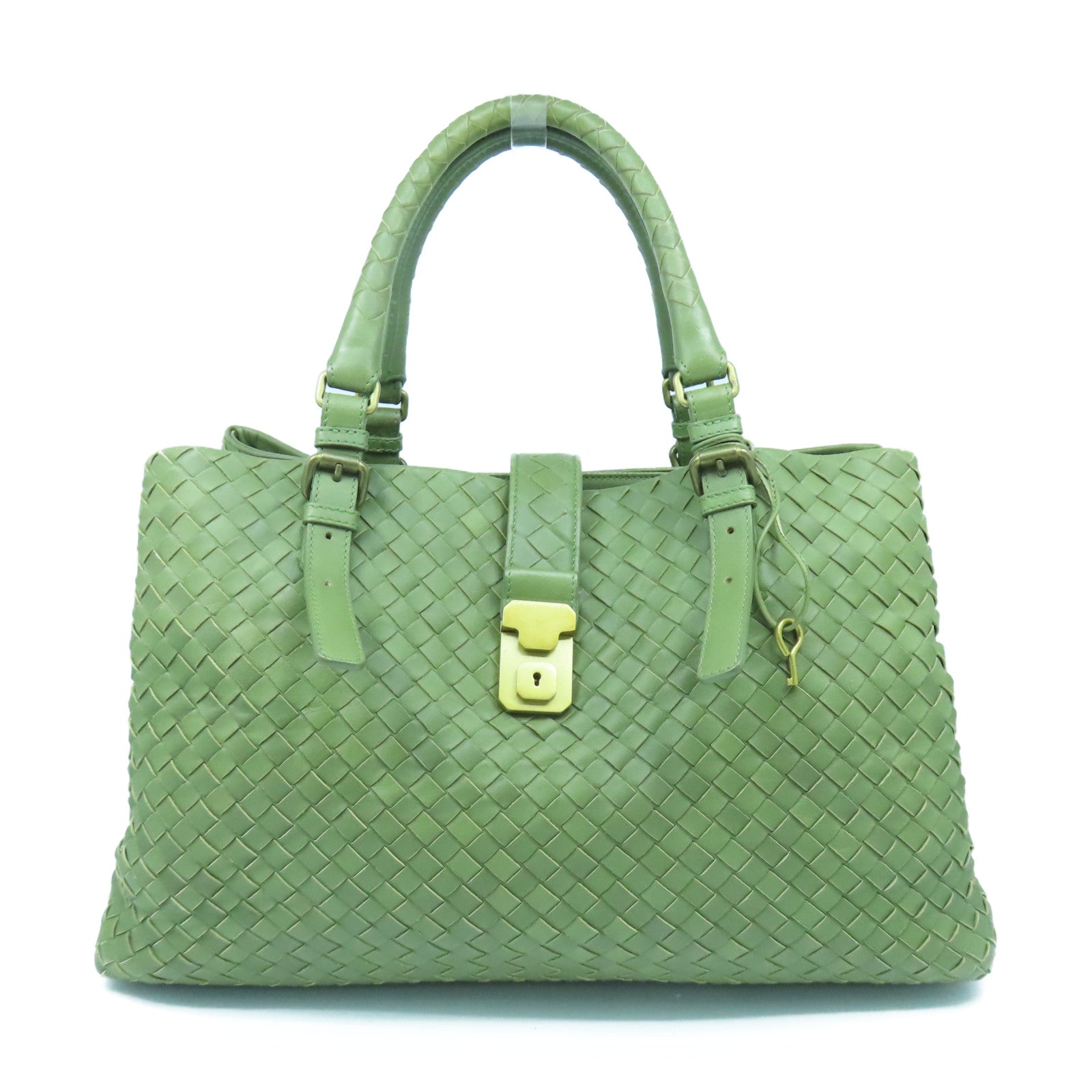 BOTTEGA VENETA 【激減優惠】羊皮皮革Handbag金扣手挽袋綠色