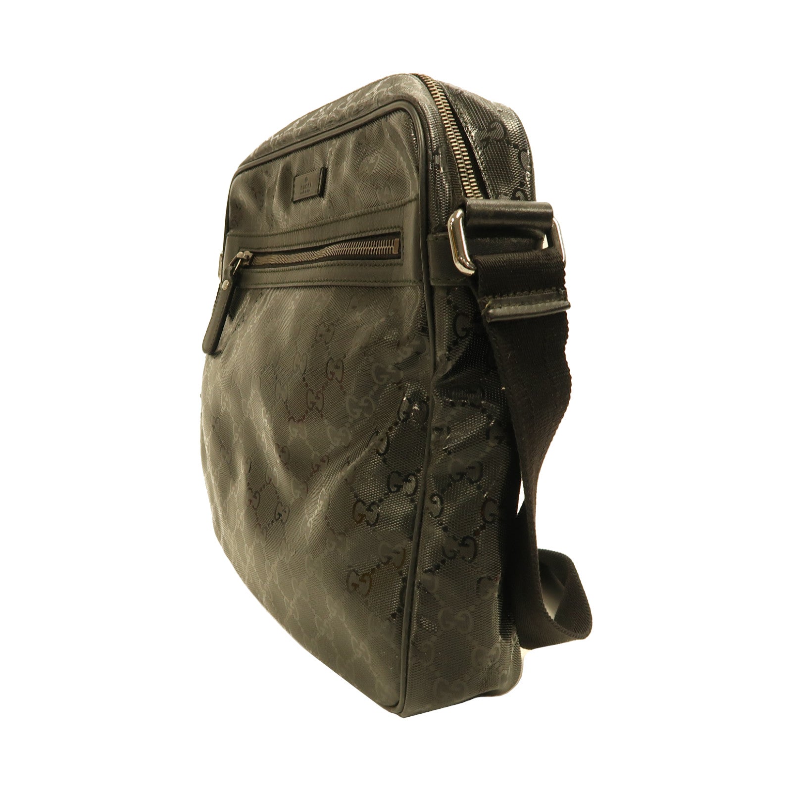GUCCI 塗層帆布Shoulder Bag銀扣肩背袋黑色