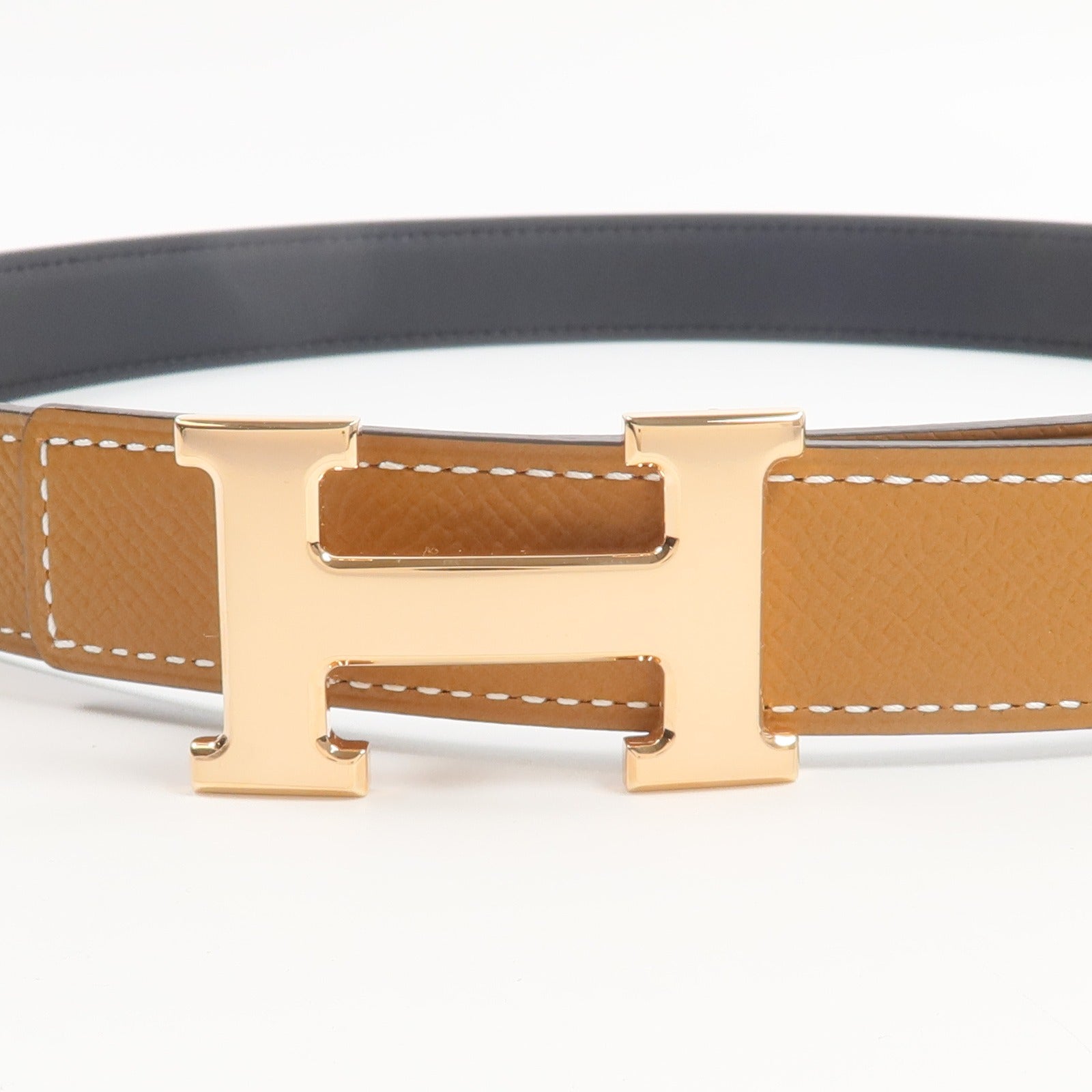 HERMES Epsom/Swift皮革24mm Mini Constance H Belt 75cm皮帶Gold/Noir