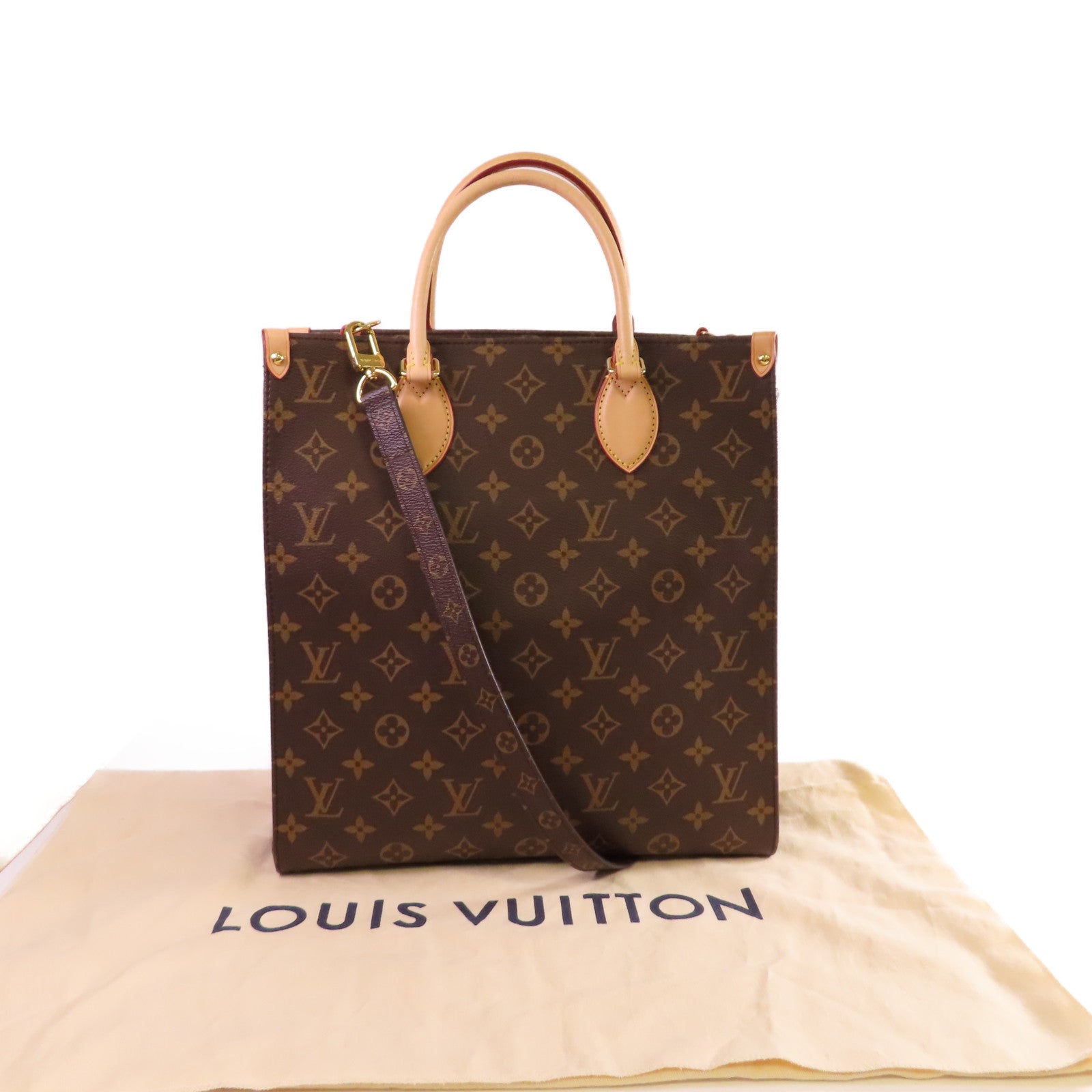 LOUIS VUITTON Monogram Sac Plat PM 2Way Tote Bag金扣手挽肩背兩用袋啡色