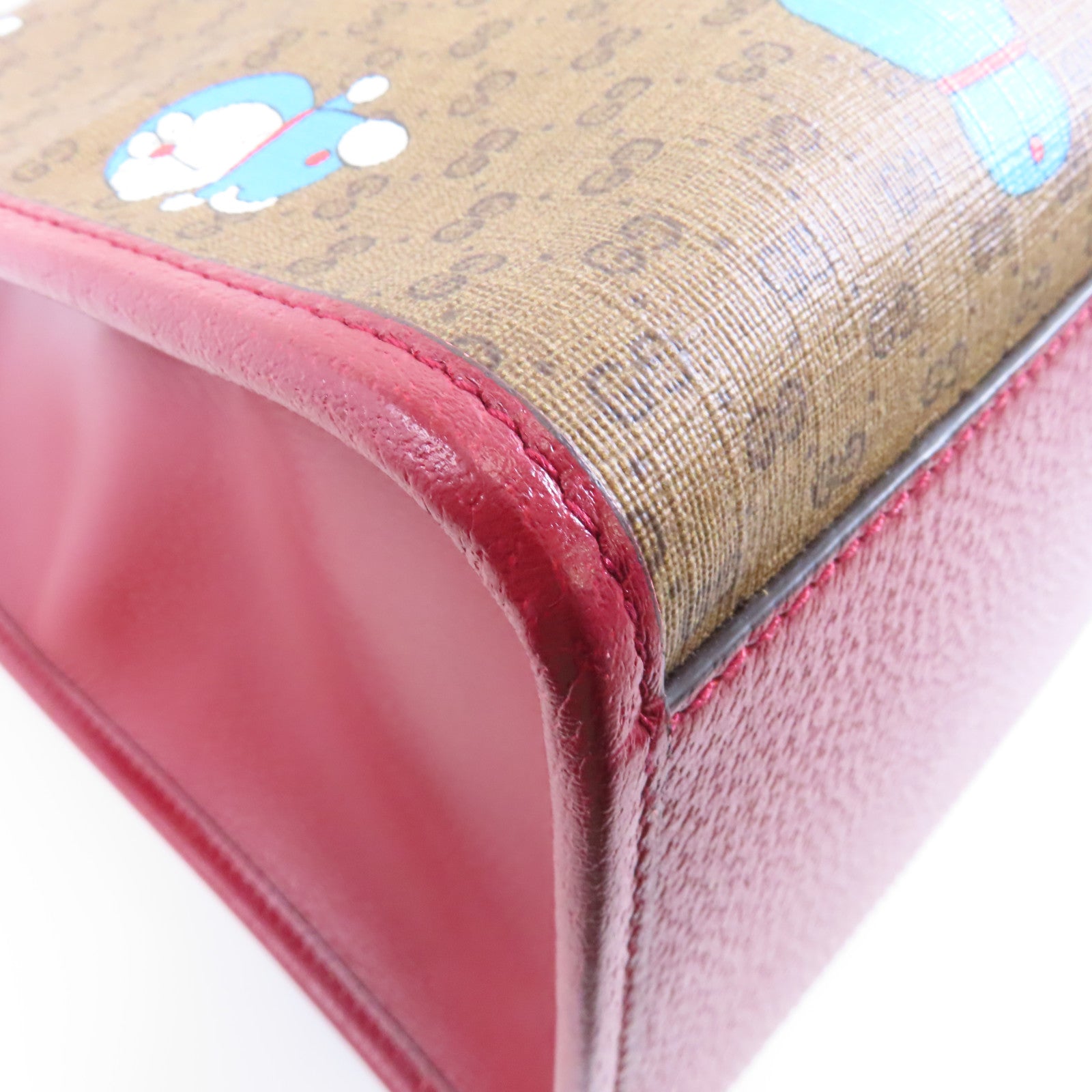 GUCCI 塗層帆布Doraemon 2 Way Tote金扣手挽肩背兩用袋啡色/紅色