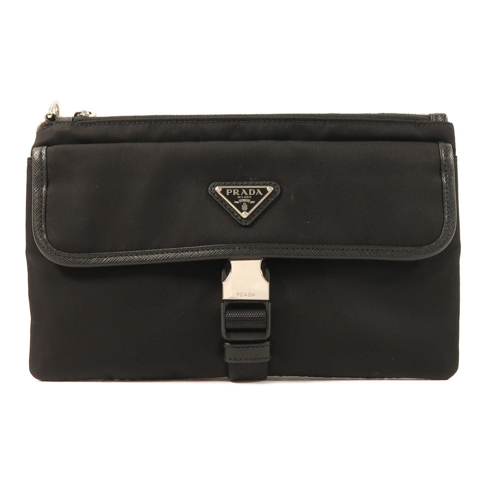 PRADA 尼龍Clutch銀扣手拿包