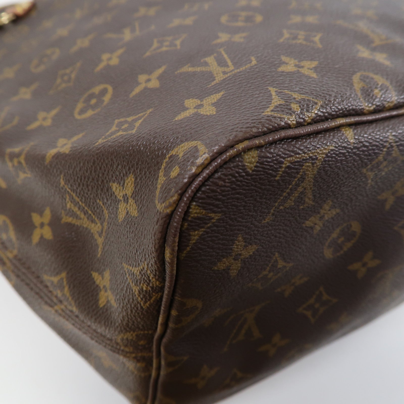 LOUIS VUITTON Monogram Neverfull GM金扣手挽袋啡色