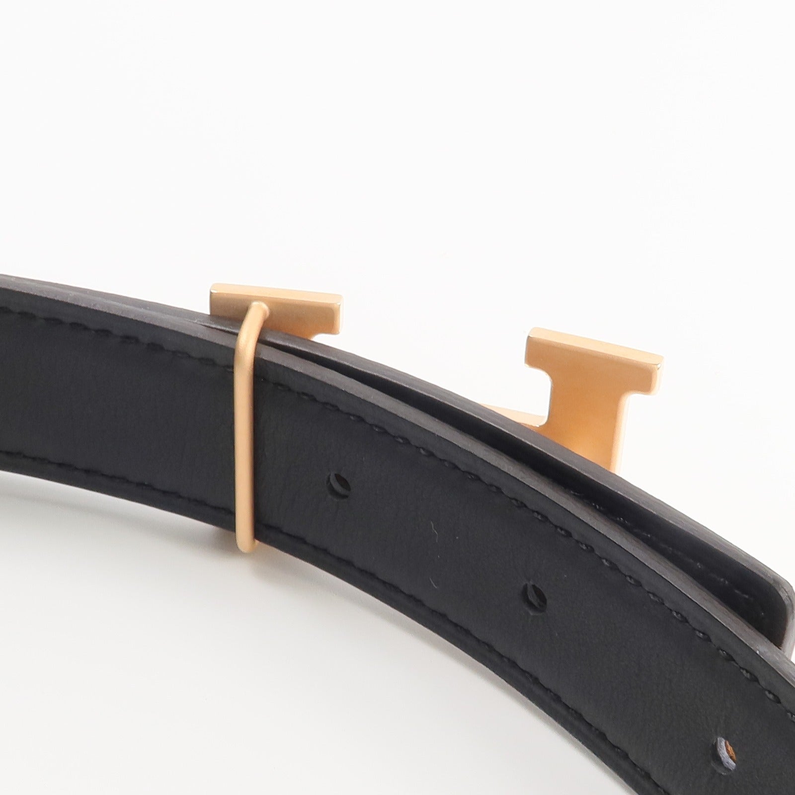 HERMES Epsom/Swift皮革24mm Mini Constance H Belt 75cm皮帶Gold/Noir
