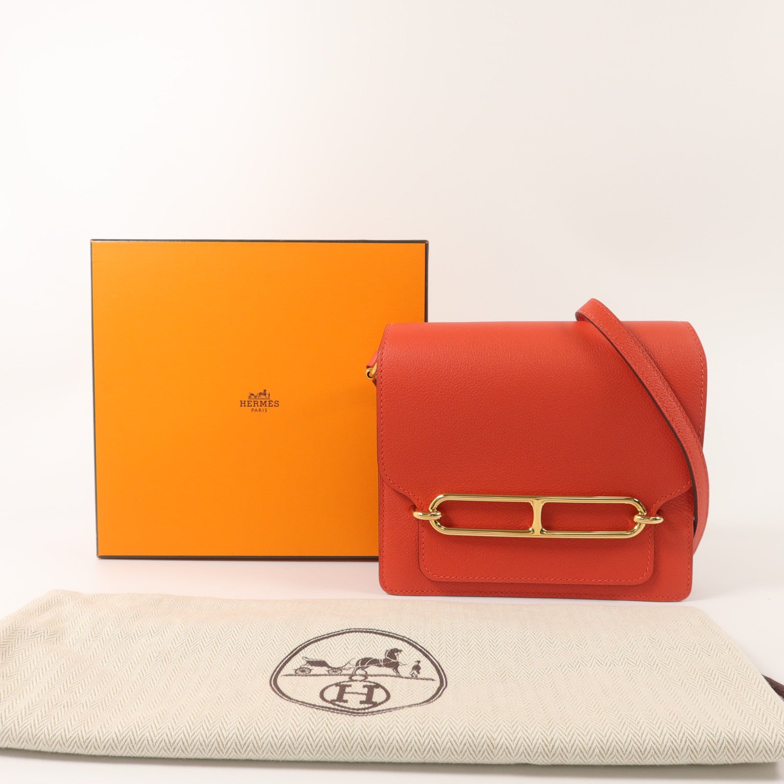 HERMES Evercolor皮革Roulis Mini肩背袋Rouge Tomate