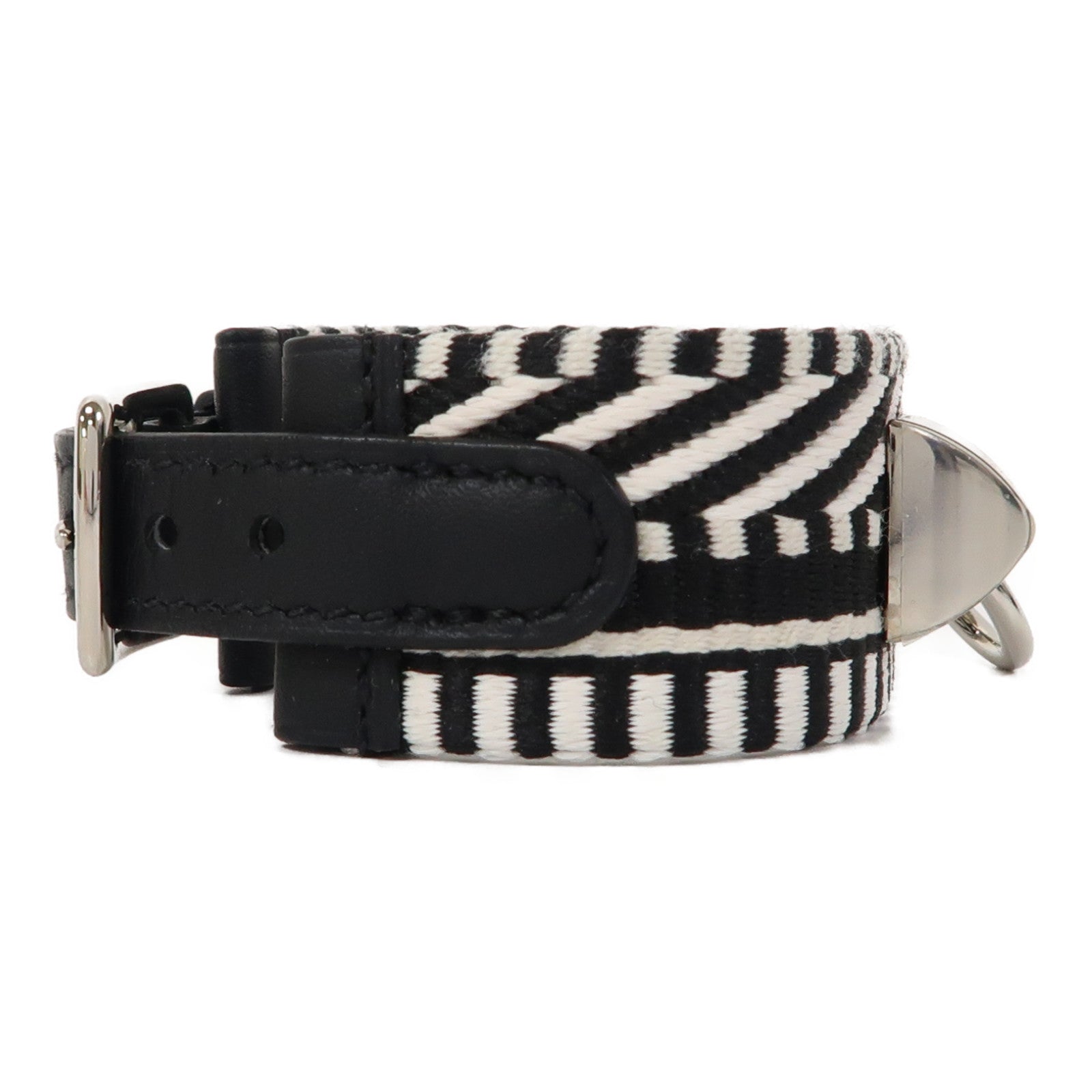 HERMES 帆布Rivale Cavale Bracelet銀扣手鐲黑色/白色