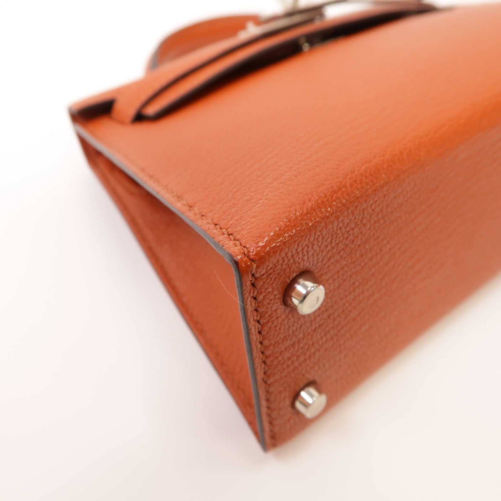 HERMES 【激減優惠】Chevre皮革Mini Kelly II銀扣手挽肩背兩用袋啡色