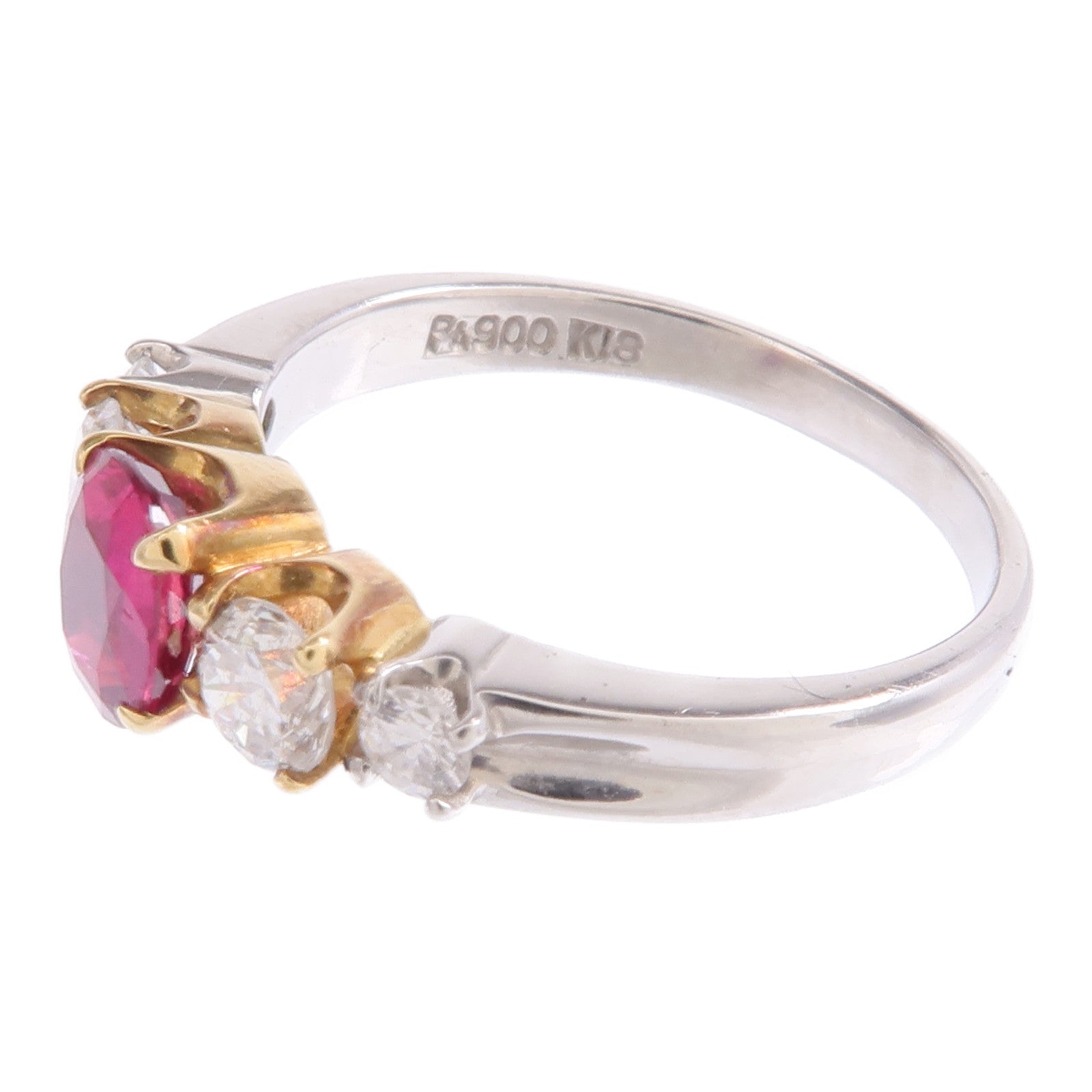 JEWELRY 【激減優惠】PT900鉑金/18K黃金Ruby Diamond Ring紅寶石/鑽石戒指US#6