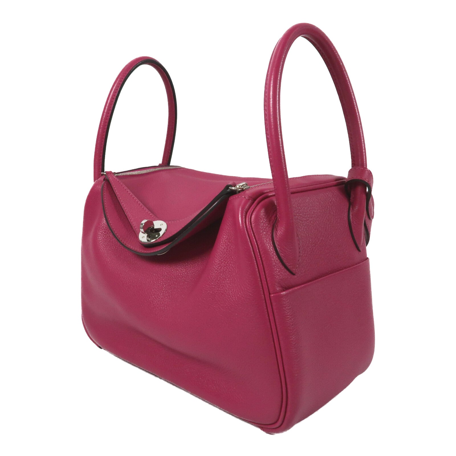 HERMES Evercolor皮革Lindy 26銀扣肩背袋Rose Purple