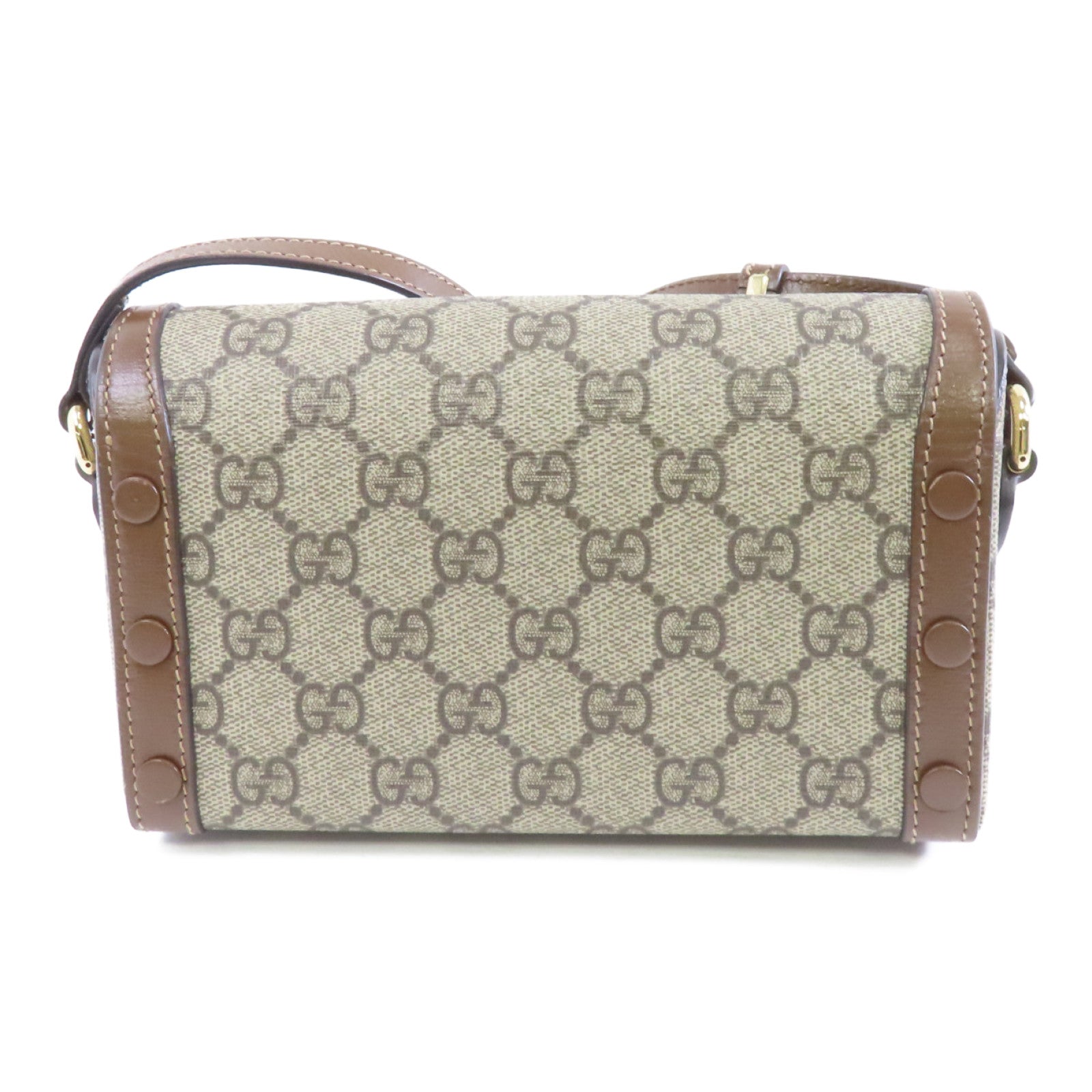 GUCCI 塗層帆布Horsebit 1955 Mini金扣肩背袋啡色