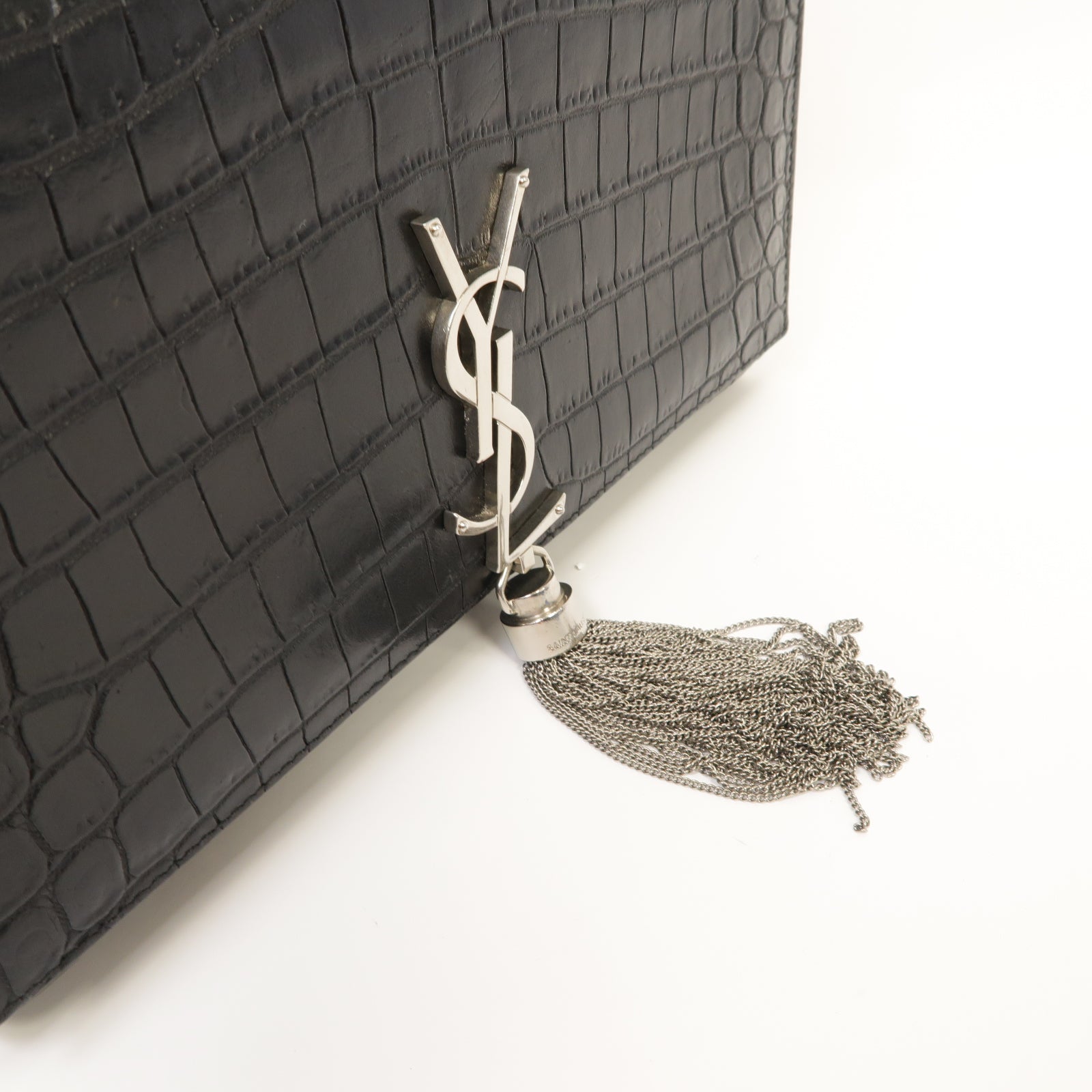 SAINT LAURENT 牛皮皮革Kate Bag銀扣鏈帶肩背袋黑色
