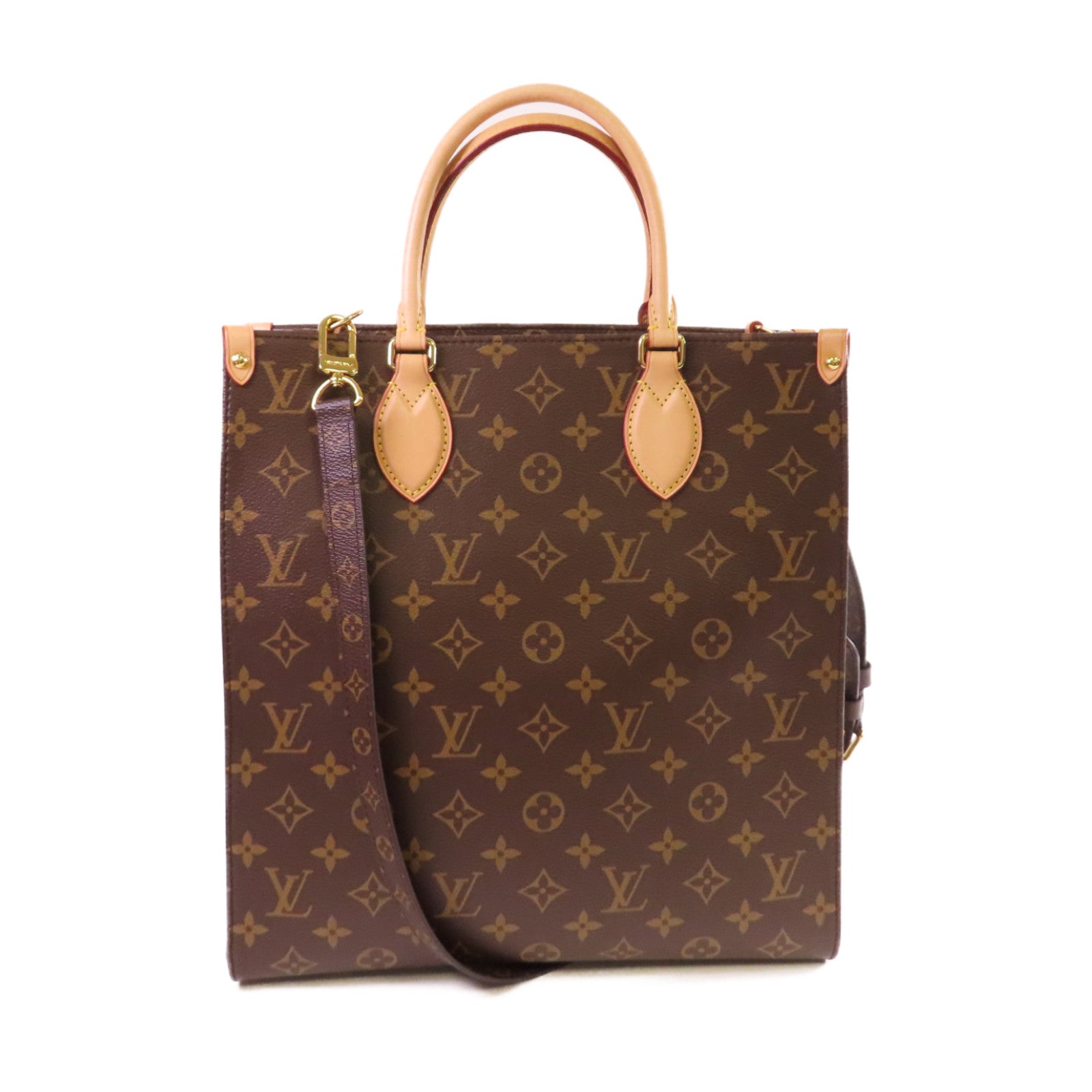 LOUIS VUITTON Monogram Sac Plat PM 2Way Tote Bag金扣手挽肩背兩用袋啡色