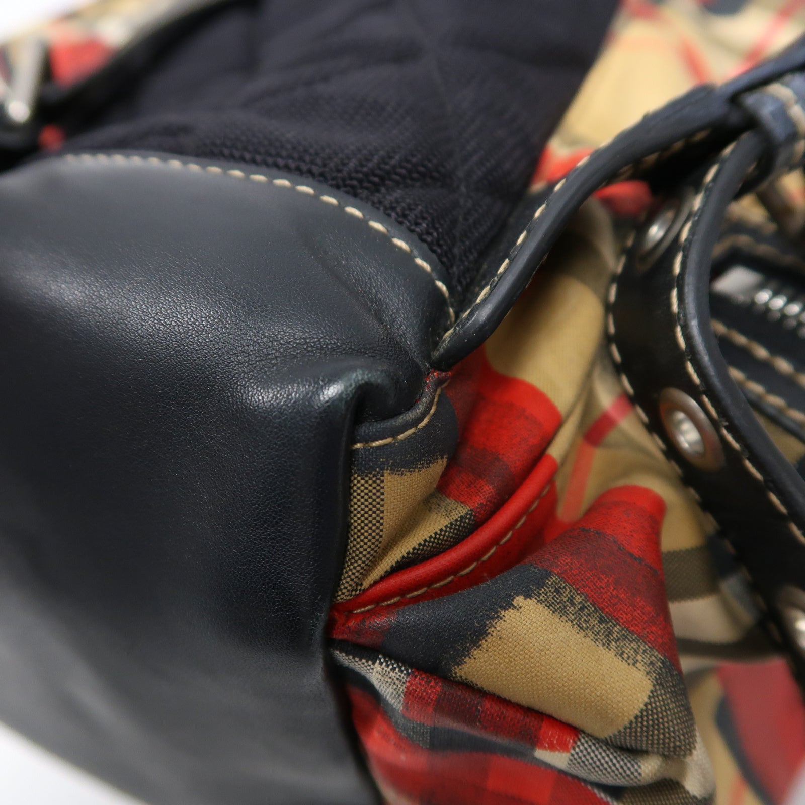 BURBERRY 帆布Backpack銀扣背包紅色/啡色