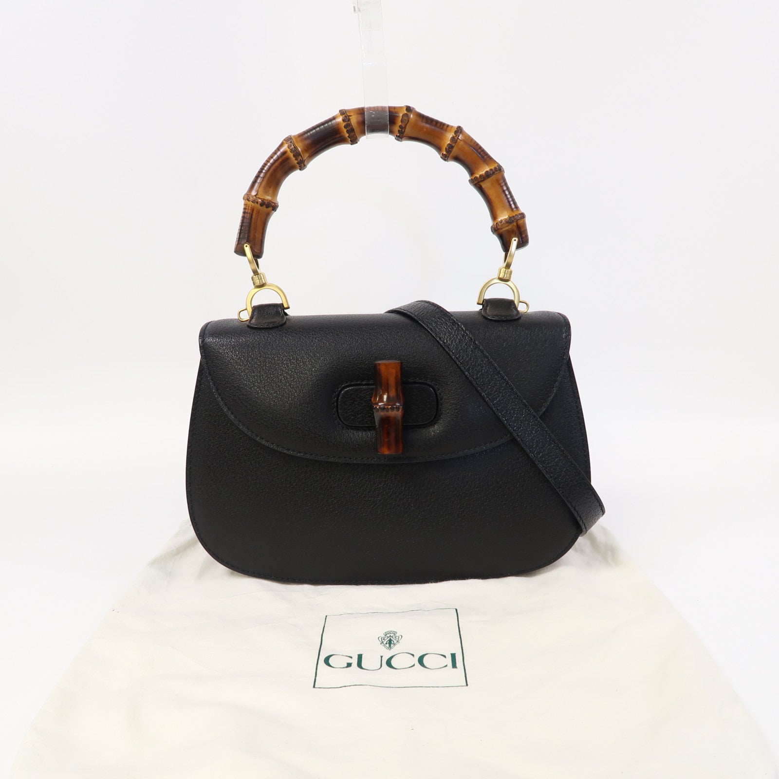 GUCCI 牛皮皮革Vintage Bamboo Bag手挽肩背兩用袋黑色