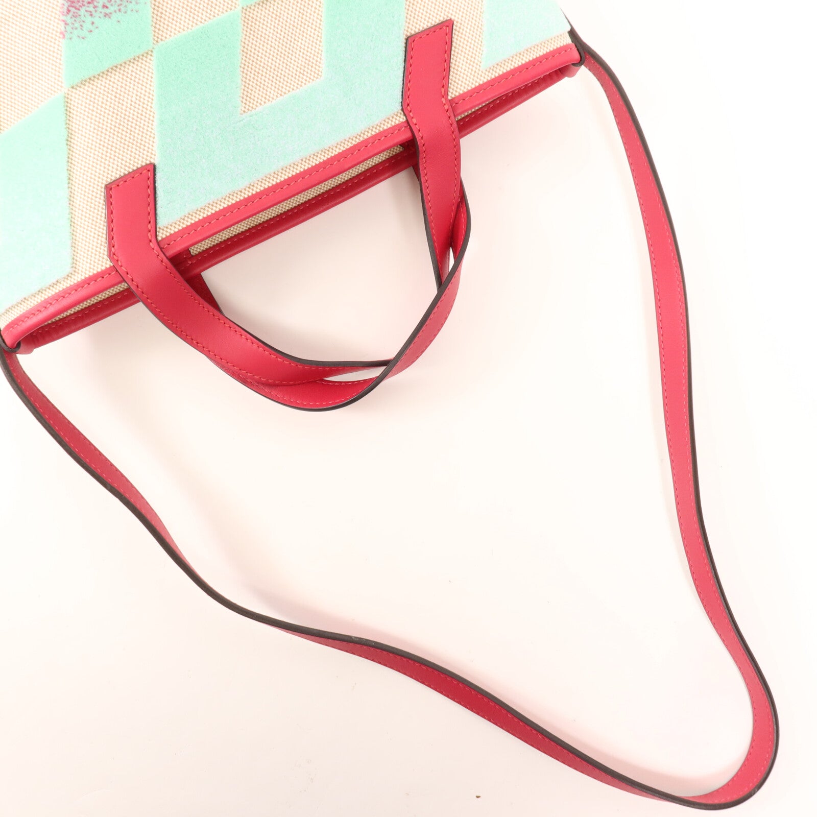 HERMES Toile H帆布/天鵝絨Cabas H En Biais 27手挽肩背兩用袋Framboise