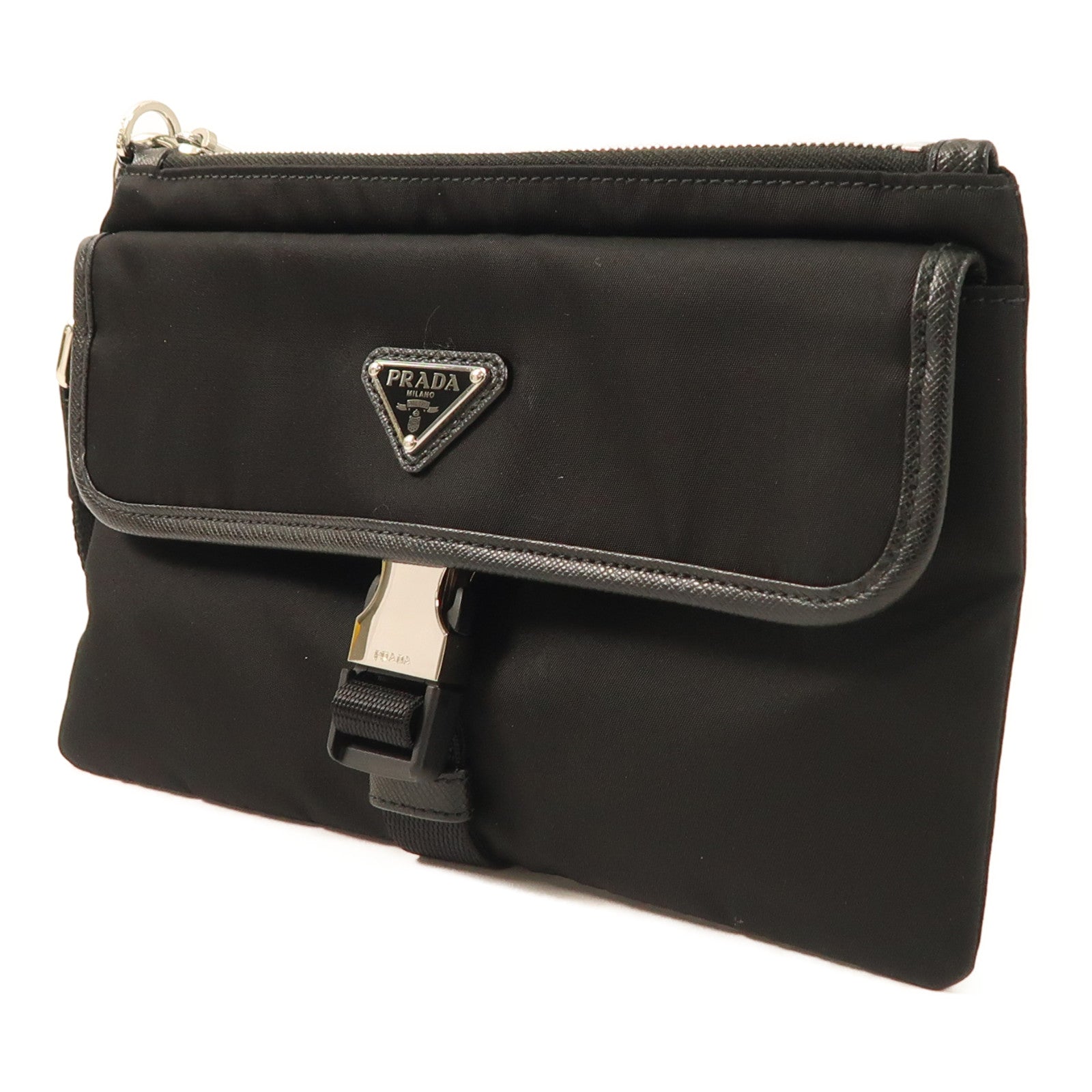 PRADA 尼龍Clutch銀扣手拿包