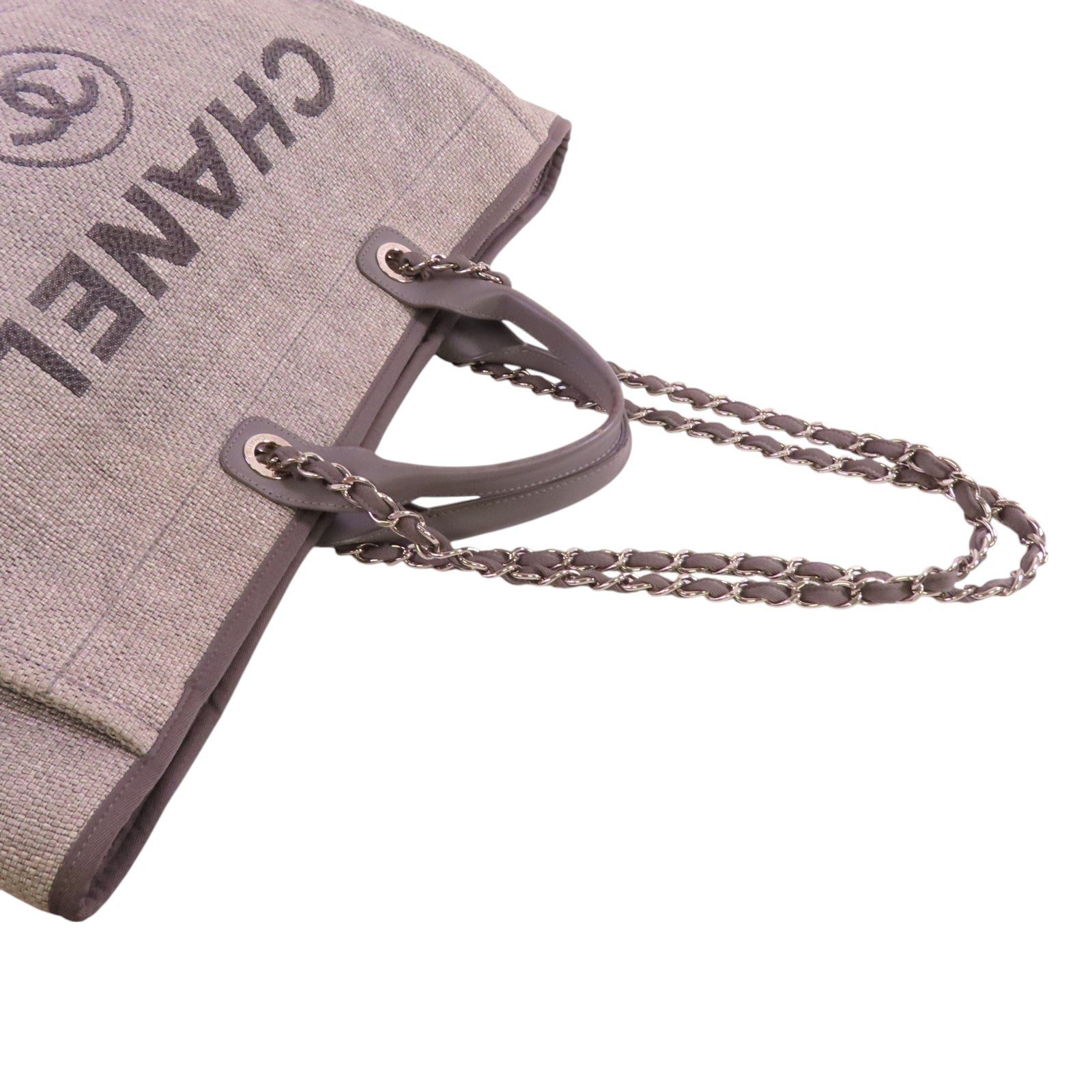 CHANEL 帆布Deauville GM銀扣手挽肩背兩用袋