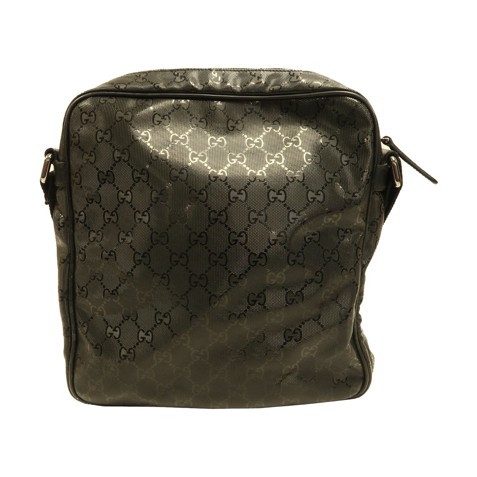 GUCCI 塗層帆布Shoulder Bag銀扣肩背袋黑色