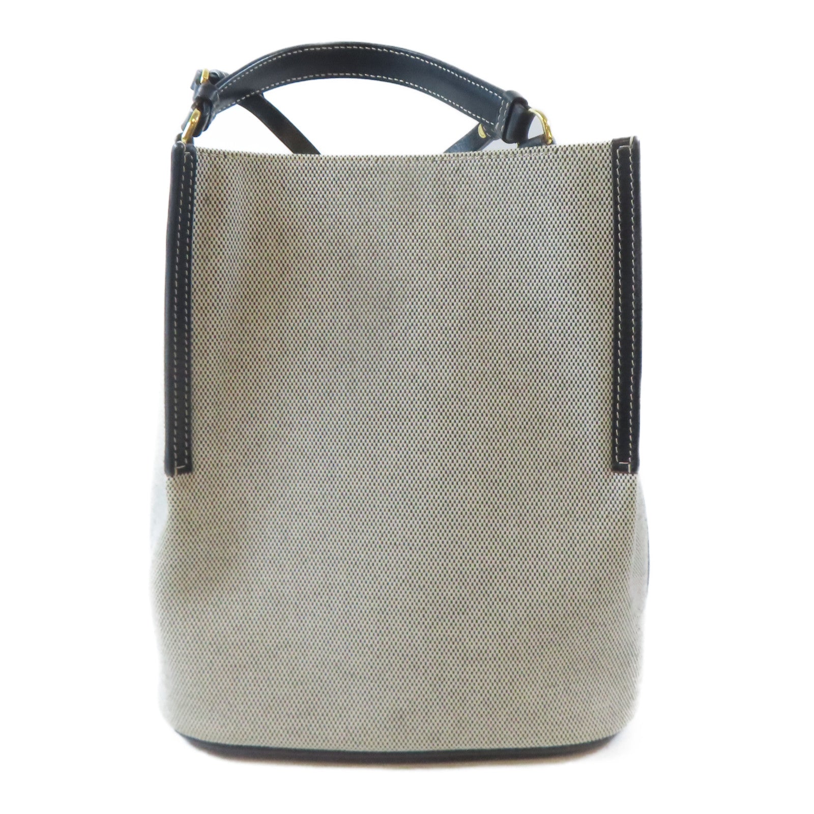 BURBERRY 帆布Bucket Bag金扣手挽肩背兩用袋白色/黑色
