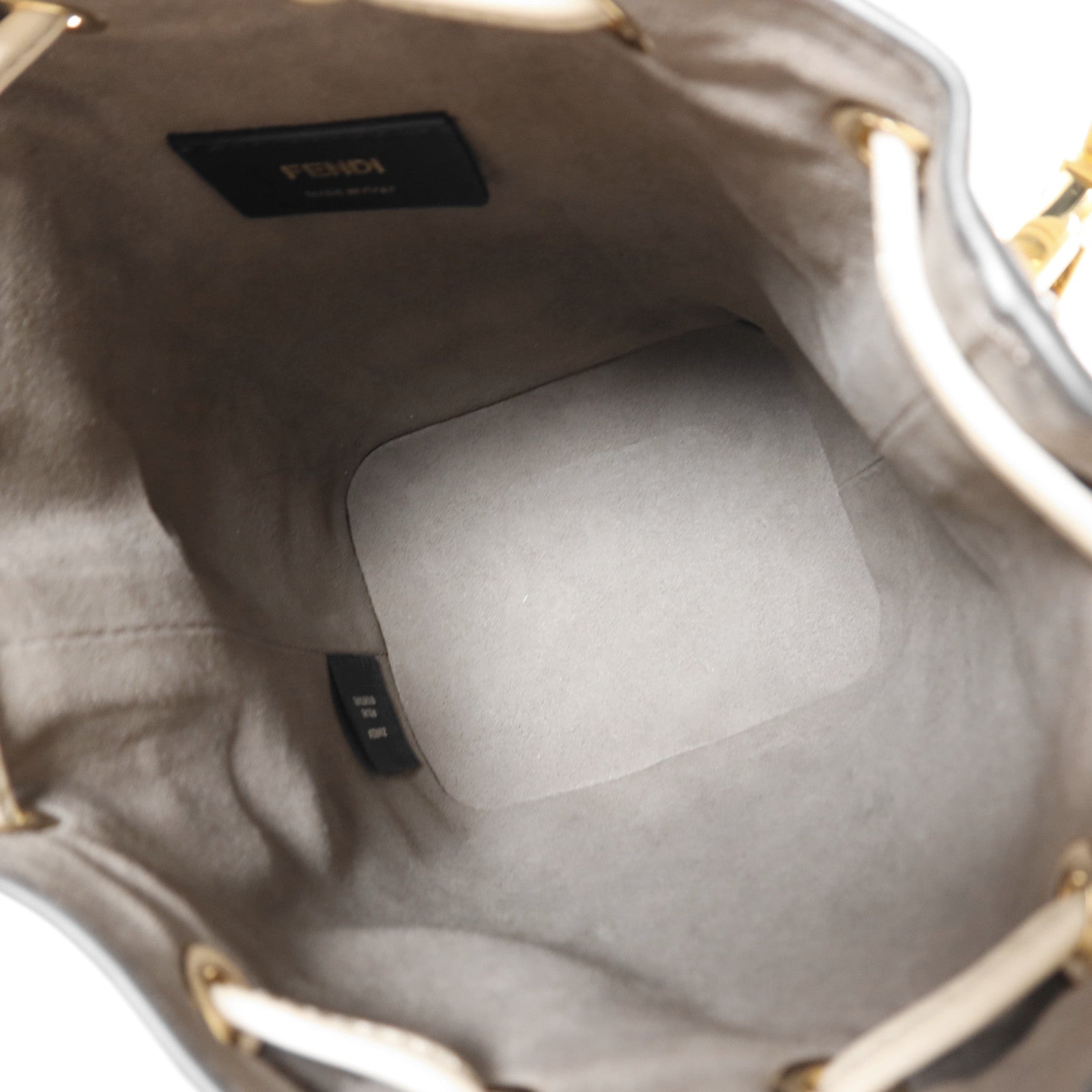 FENDI 帆布/牛皮皮革Mini Mon Tresor金扣手挽肩背兩用袋