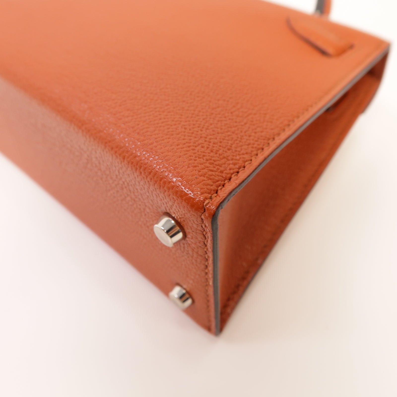 HERMES 【激減優惠】Chevre皮革Mini Kelly II銀扣手挽肩背兩用袋啡色