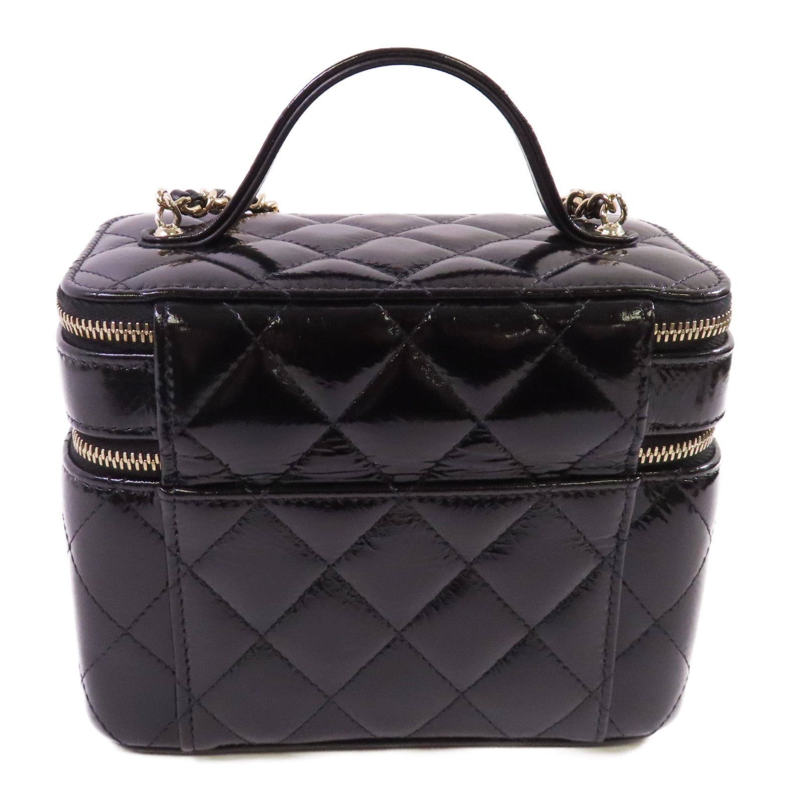 CHANEL 【激減優惠】漆皮皮革Vanity Case金扣鏈帶手挽肩背兩用袋