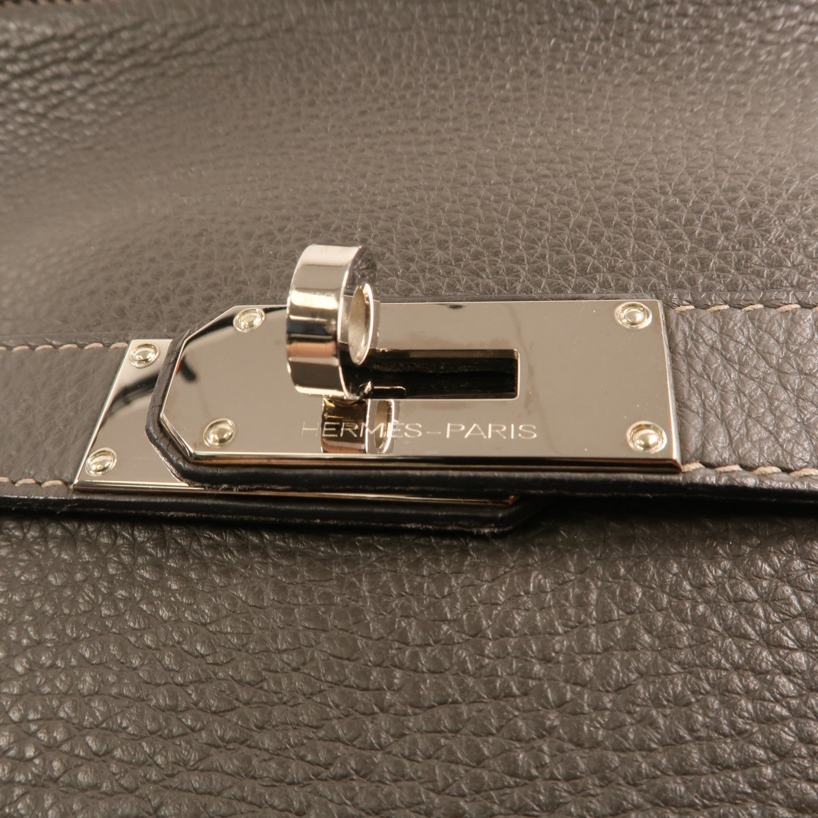 HERMES Togo皮革Jypesiere 37銀扣肩背袋Etain