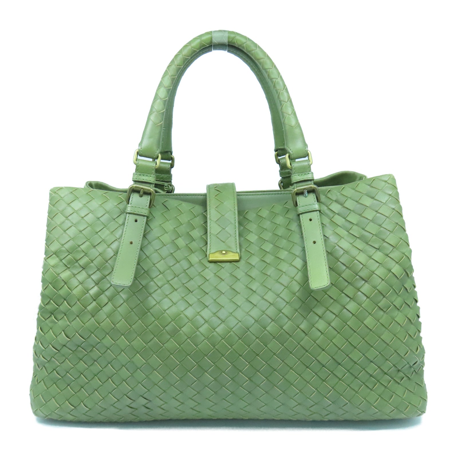 BOTTEGA VENETA 【激減優惠】羊皮皮革Handbag金扣手挽袋綠色