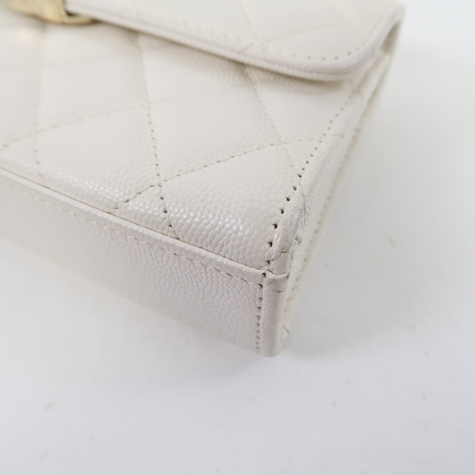 CHANEL Caviar皮革Chain Bag With Top Handle金扣鏈帶肩背袋白色