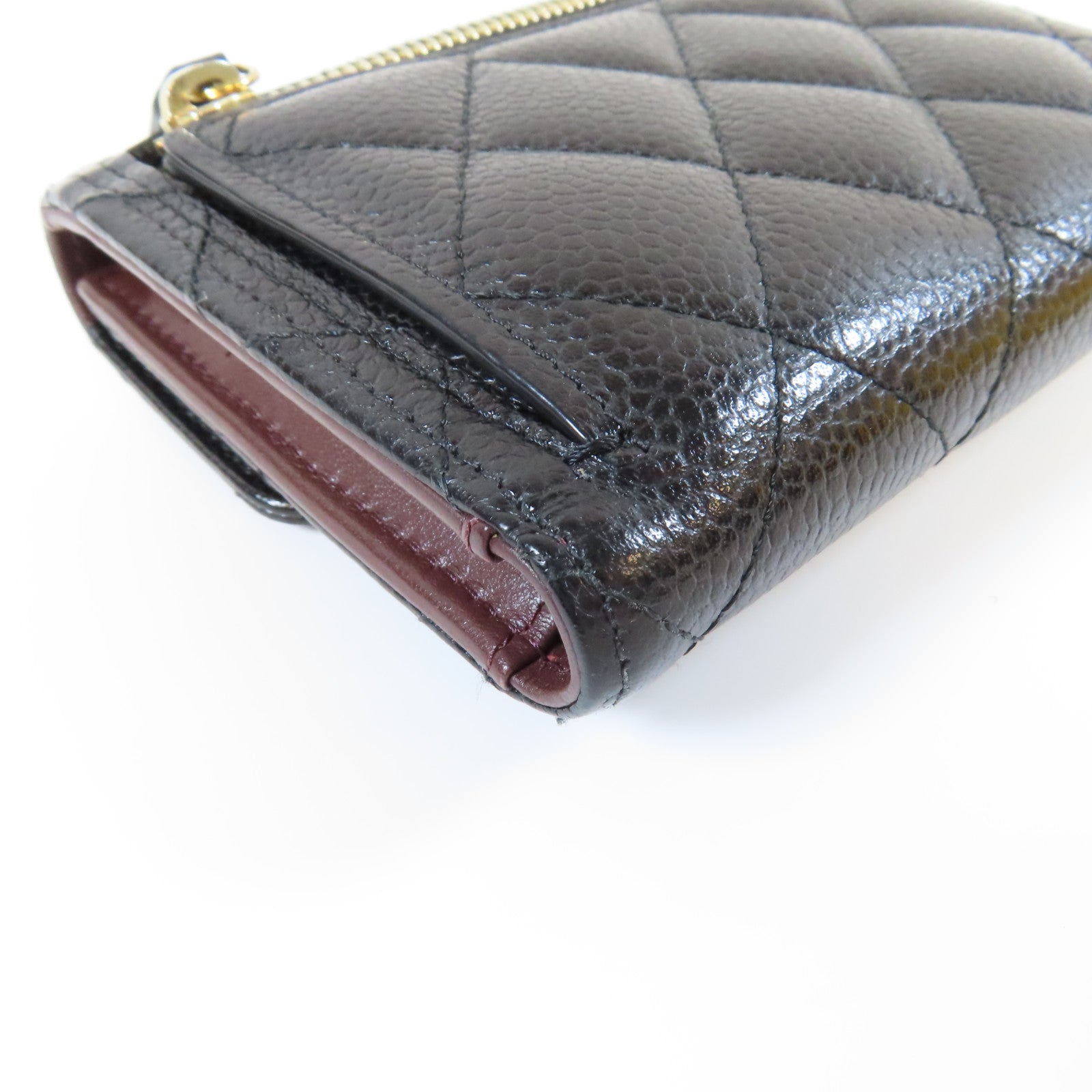 CHANEL 菱格Caviar皮革Wallet金扣錢包黑色