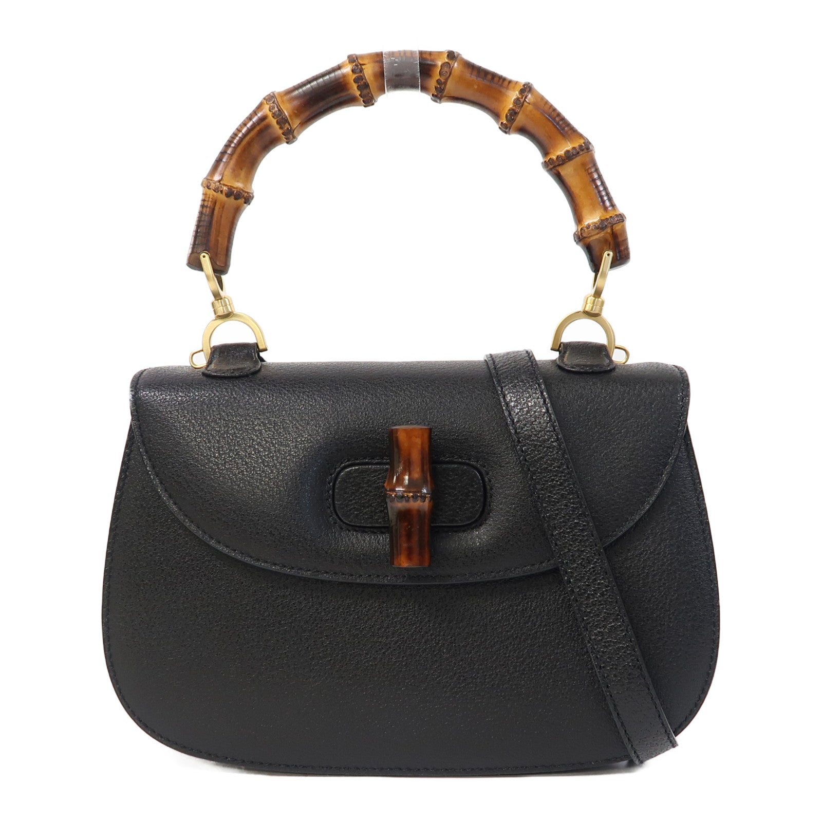 GUCCI 牛皮皮革Vintage Bamboo Bag手挽肩背兩用袋黑色