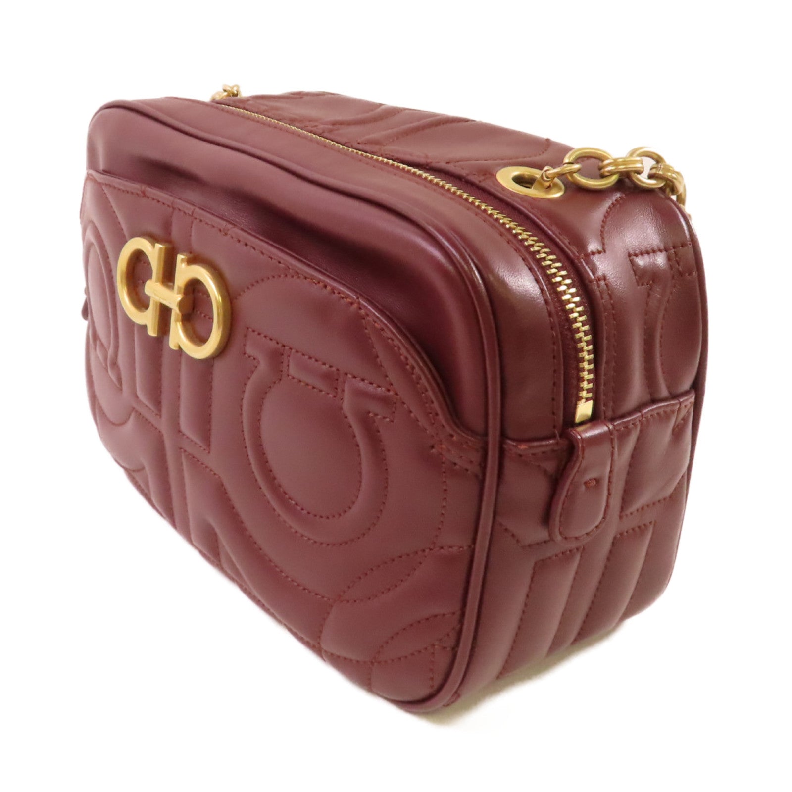 Salvatore Ferragamo 牛皮皮革Gancini Camera Shoulder Bag金扣肩背袋酒紅色