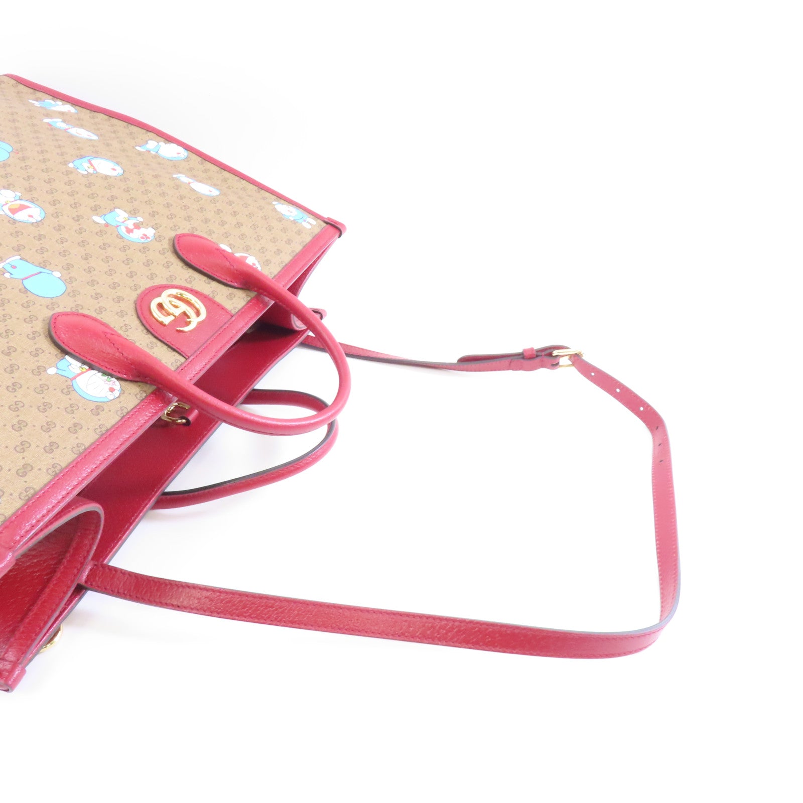 GUCCI 塗層帆布Doraemon 2 Way Tote金扣手挽肩背兩用袋啡色/紅色