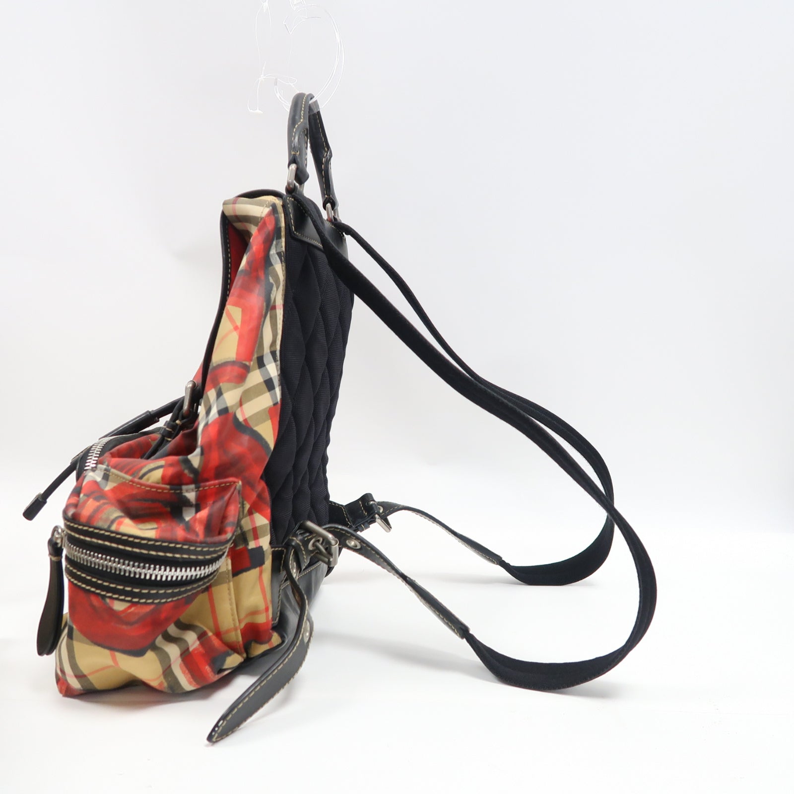 BURBERRY 帆布Backpack銀扣背包紅色/啡色