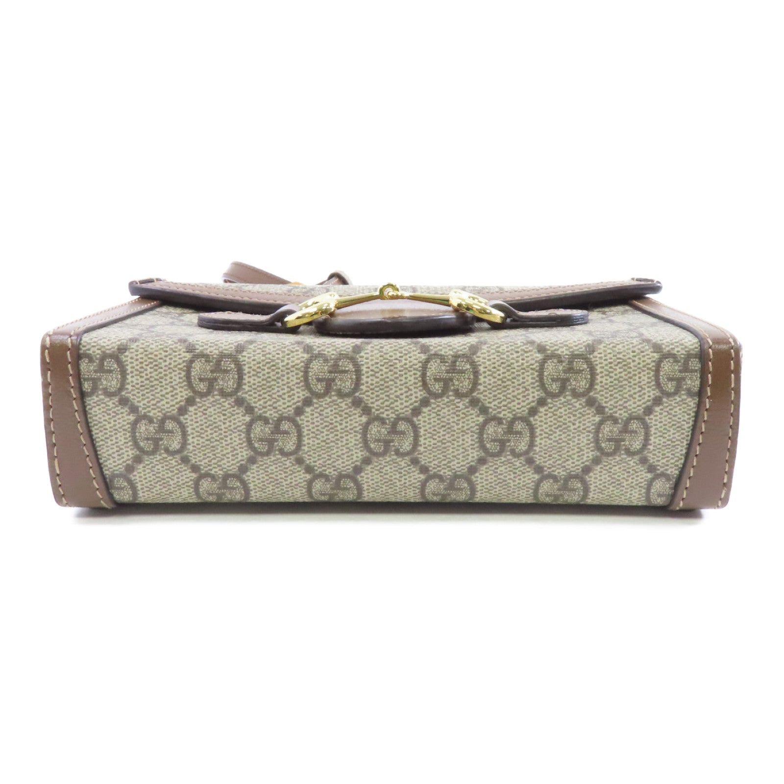 GUCCI 塗層帆布Horsebit 1955 Mini金扣肩背袋啡色
