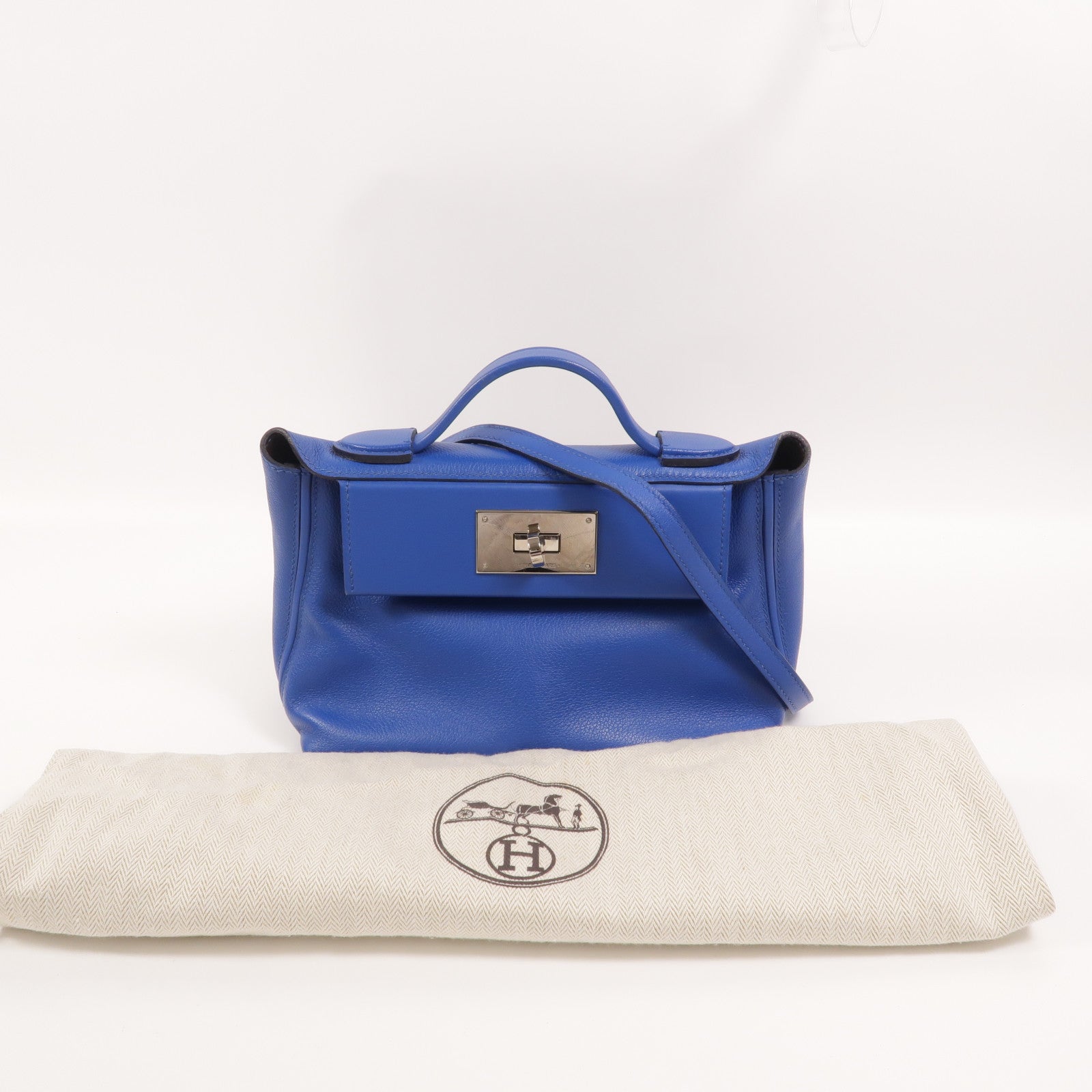 HERMES Evercolor皮革24/24 Mini手挽肩背兩用袋Bleu France
