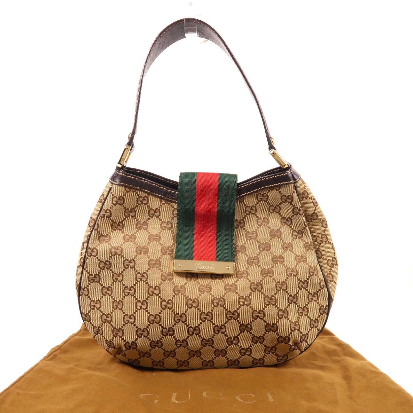 GUCCI 帆布Shoulder Bag金扣肩背袋棕色