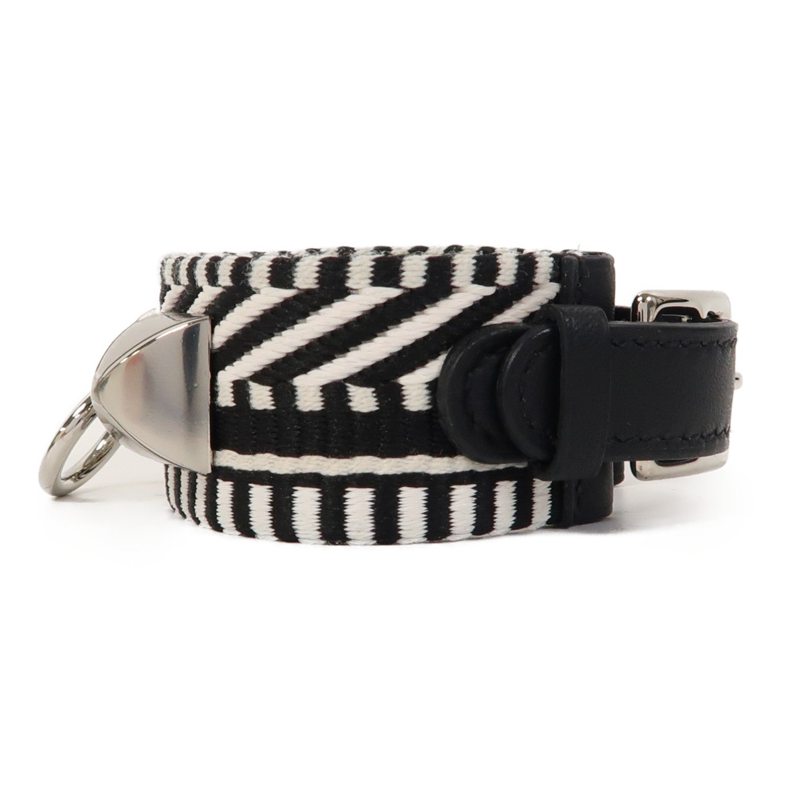 HERMES 帆布Rivale Cavale Bracelet銀扣手鐲黑色/白色