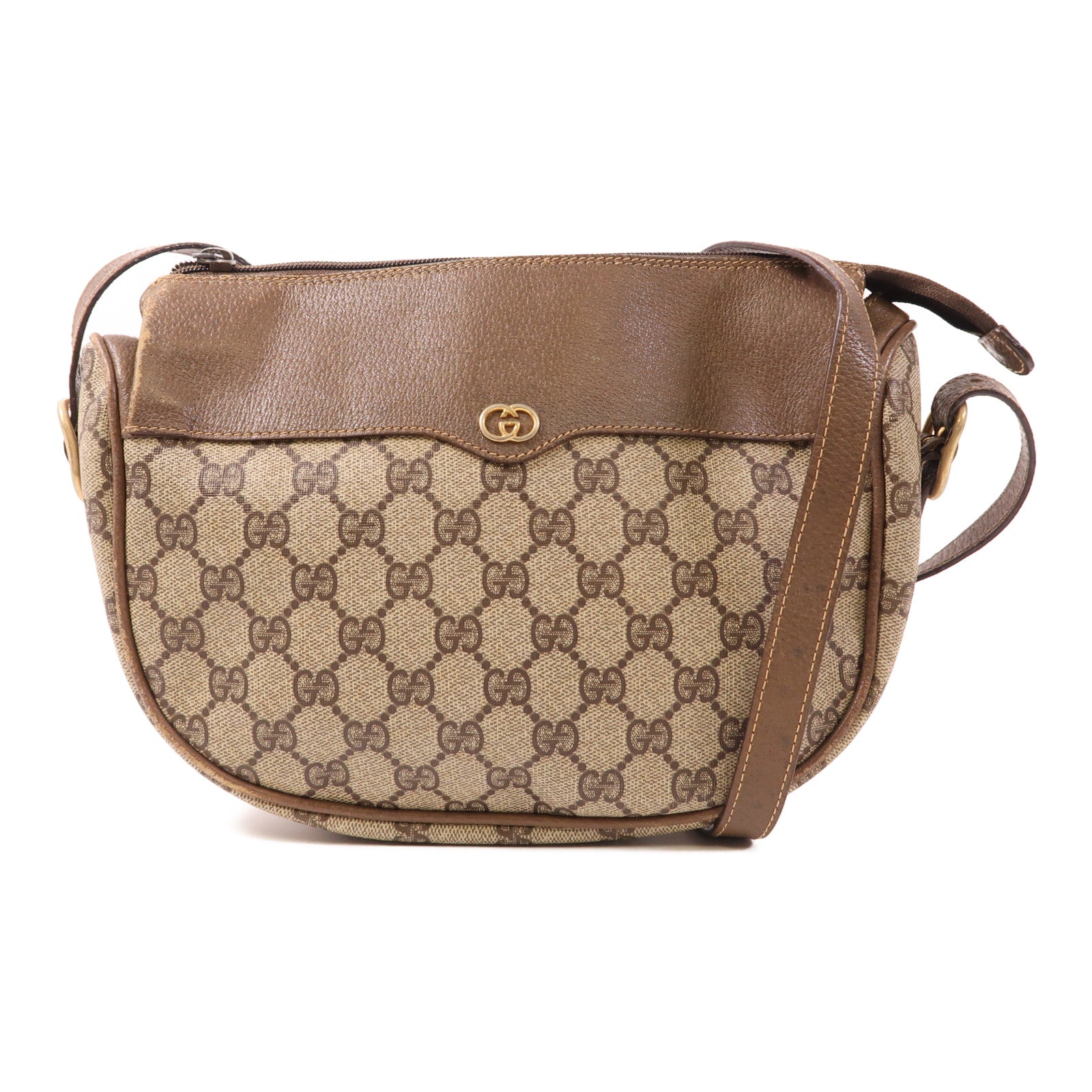 GUCCI GG GHW Vintage Shoulder Bag 01-37-4001 Coated Canvas Brown